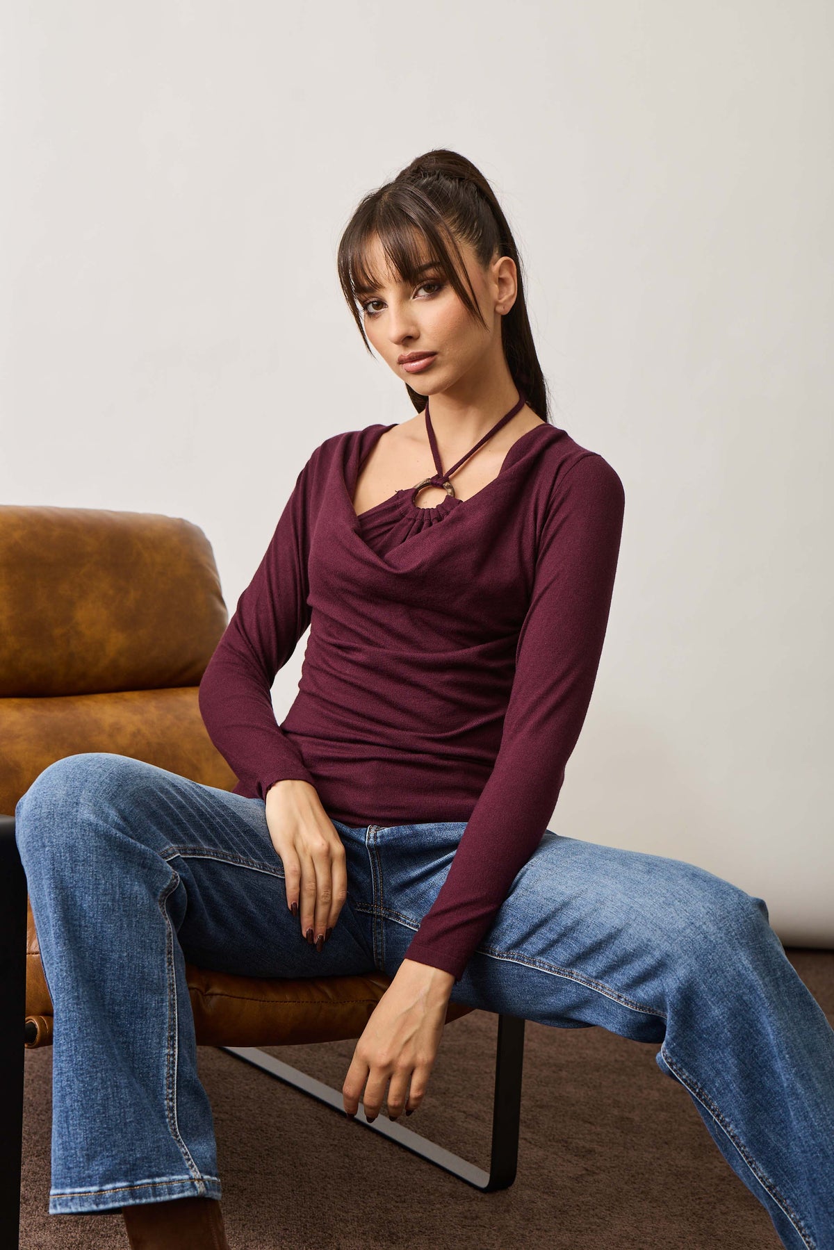 Maglia Con Pietrine Vinaccio|Colore:Vinaccio