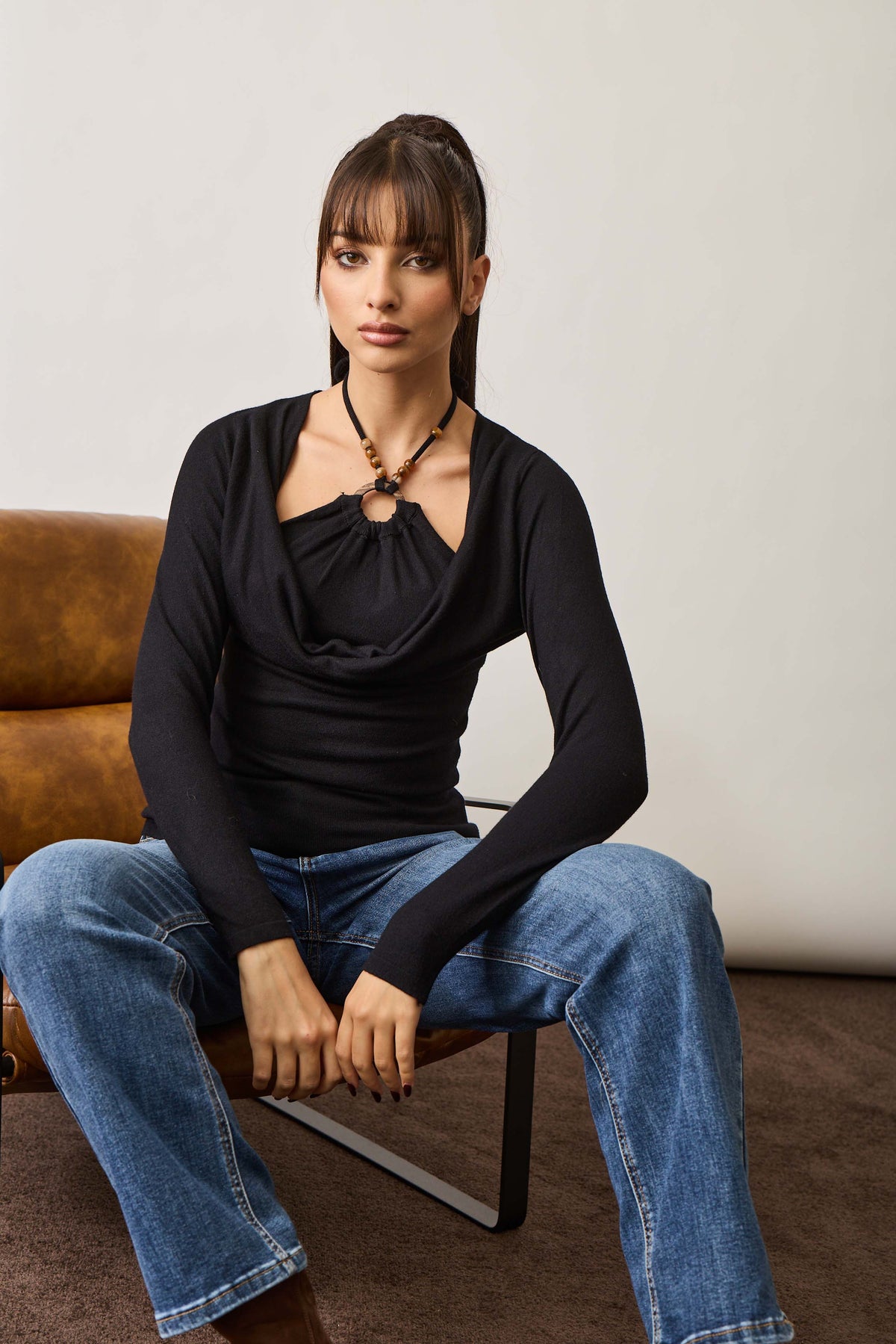Maglia Con Pietrine Nero|Colore:Nero