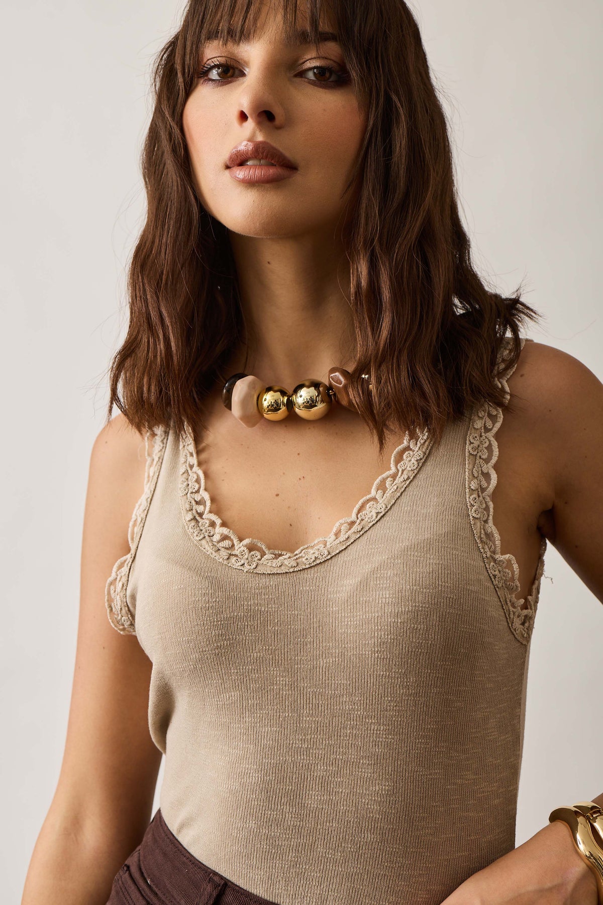 Canotta Con Pizzo Beige|Colore:Beige