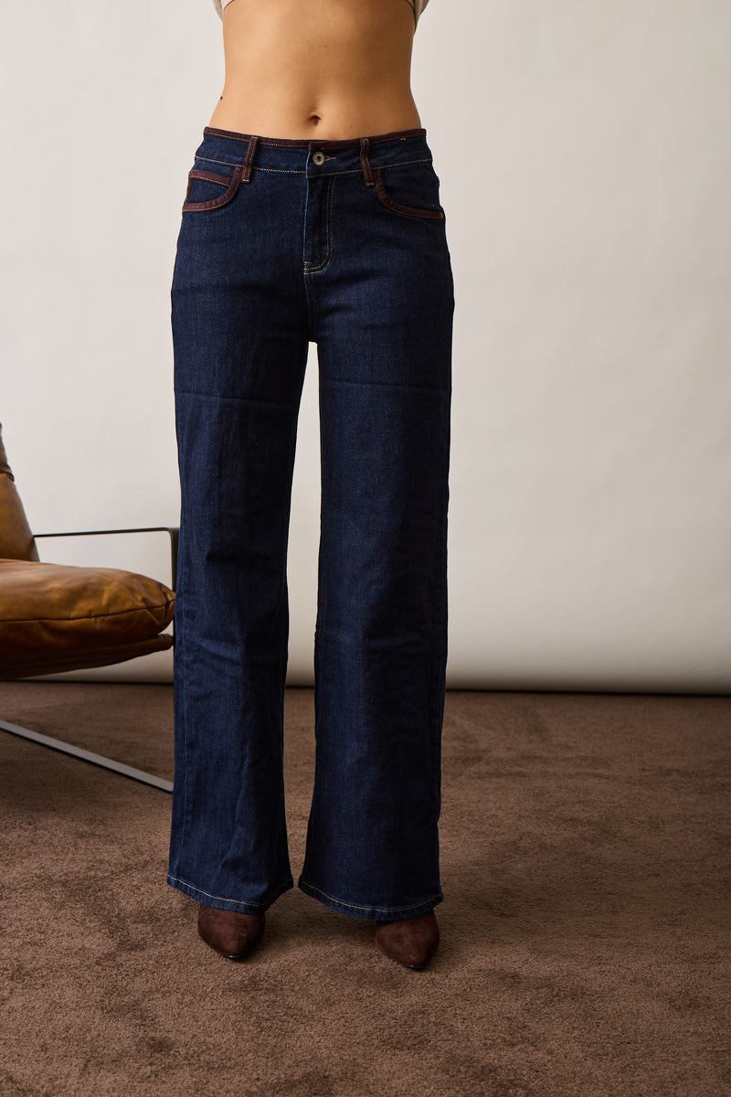 Jeans Bordino A Contrasto denim scuro|Colore:Denim scuro