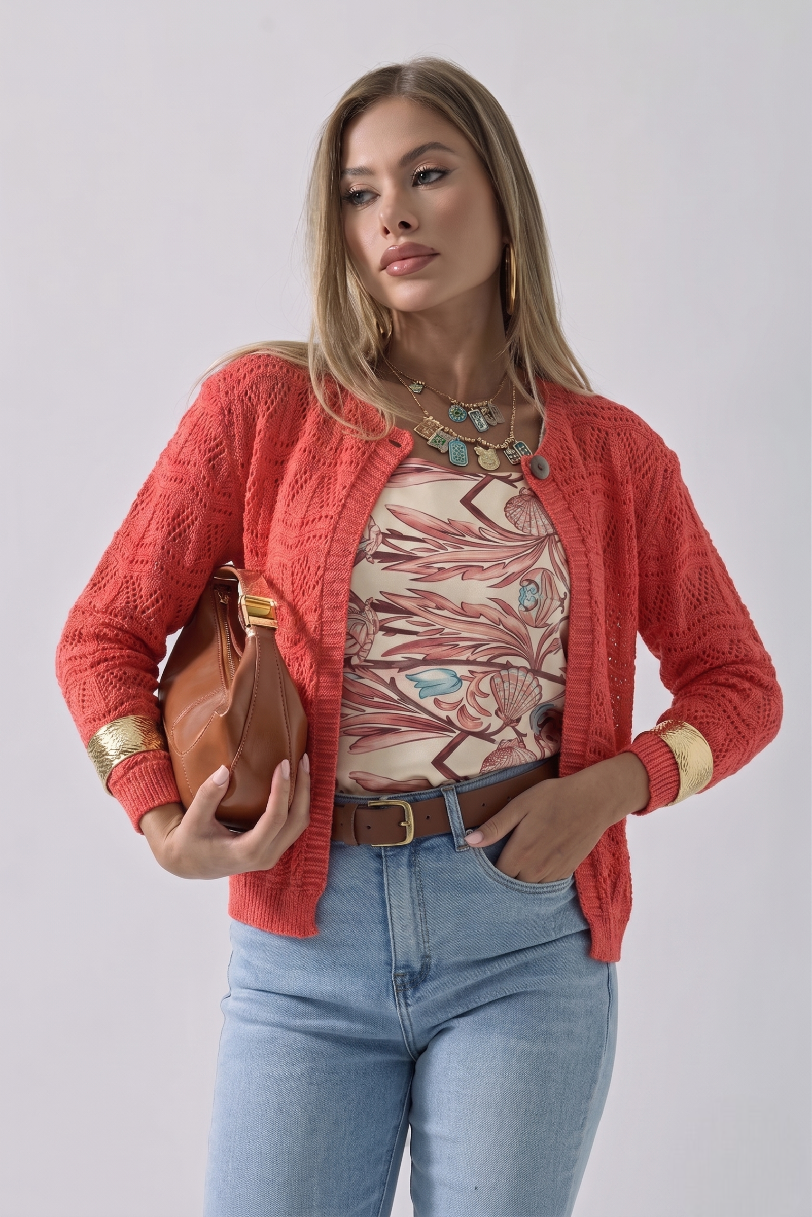Cardigan Onde Corallo