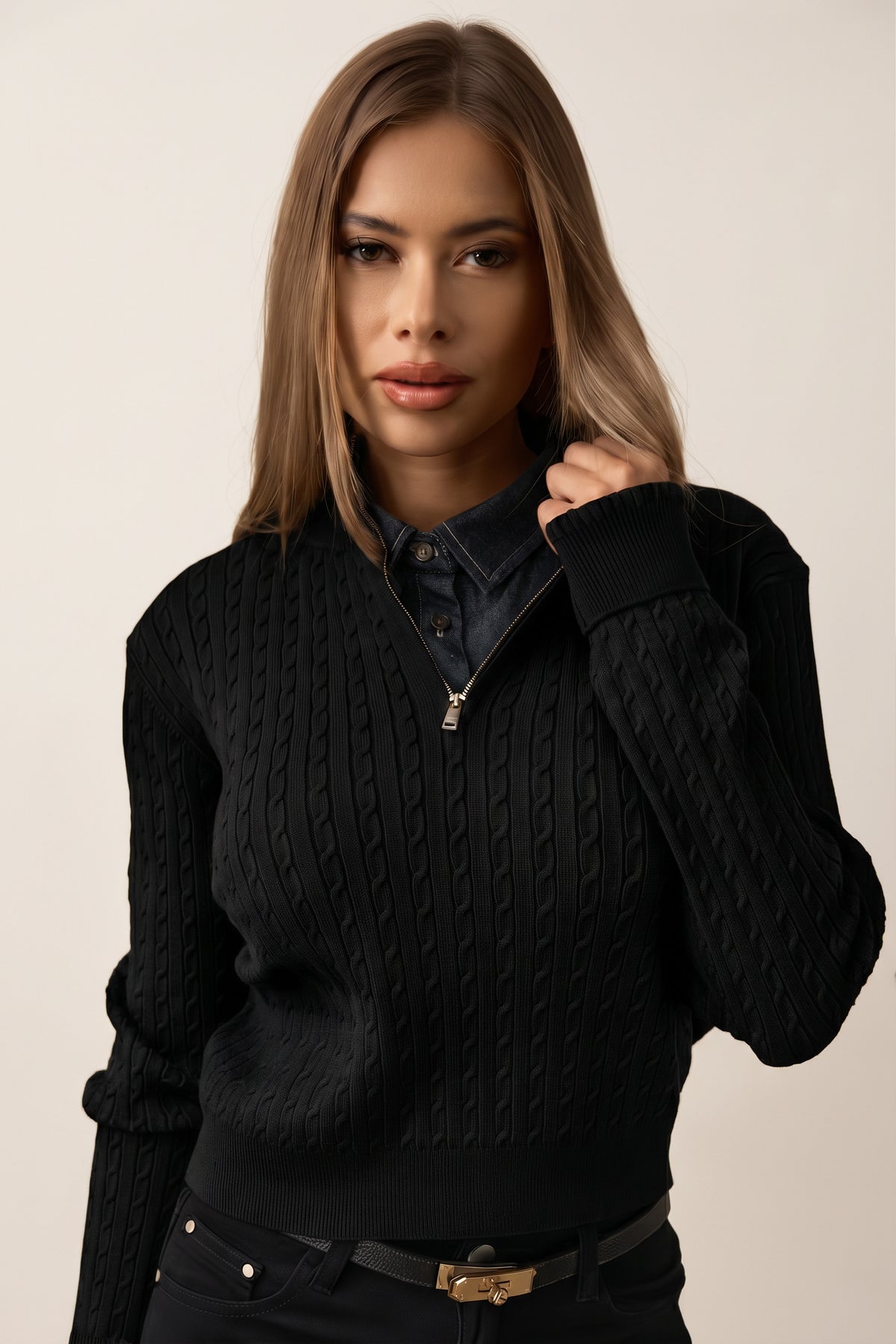 Pull Trecce Con Zip Nero