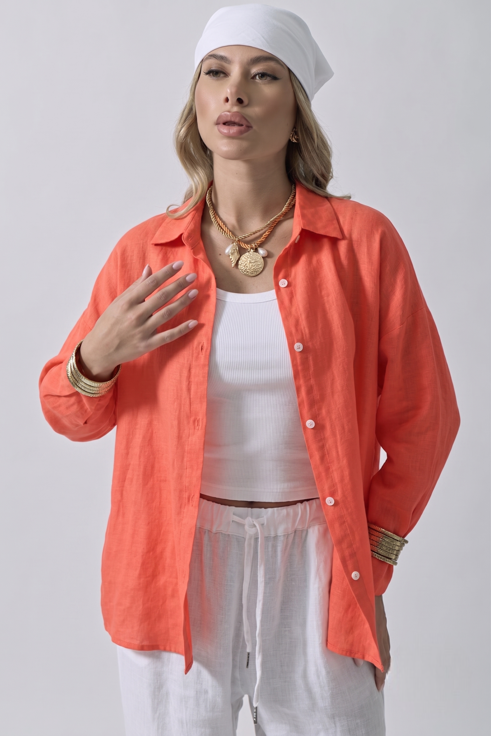 Camicia In Lino Corallo