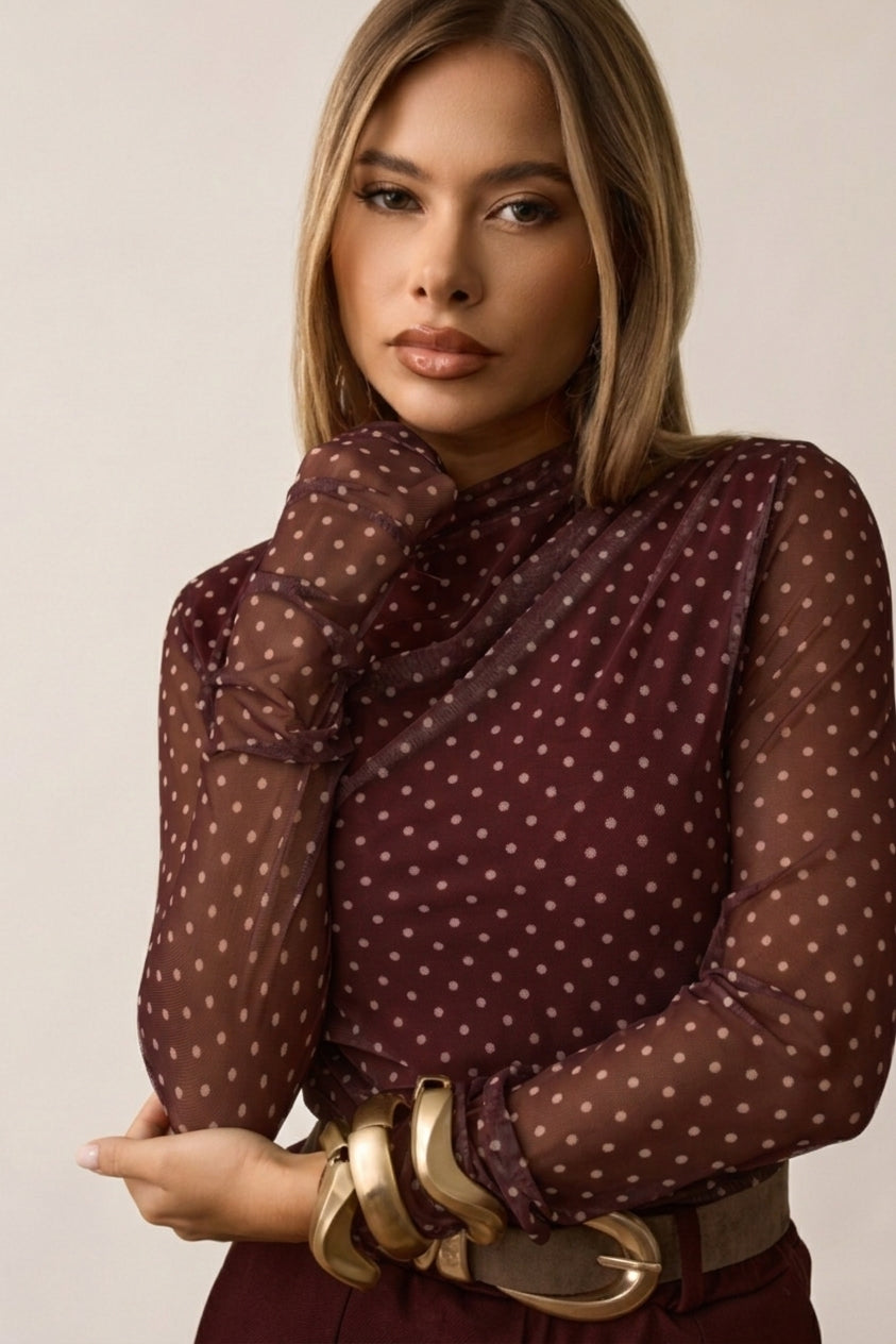 Maglia Tulle Pois Bordeaux PREORDINA
