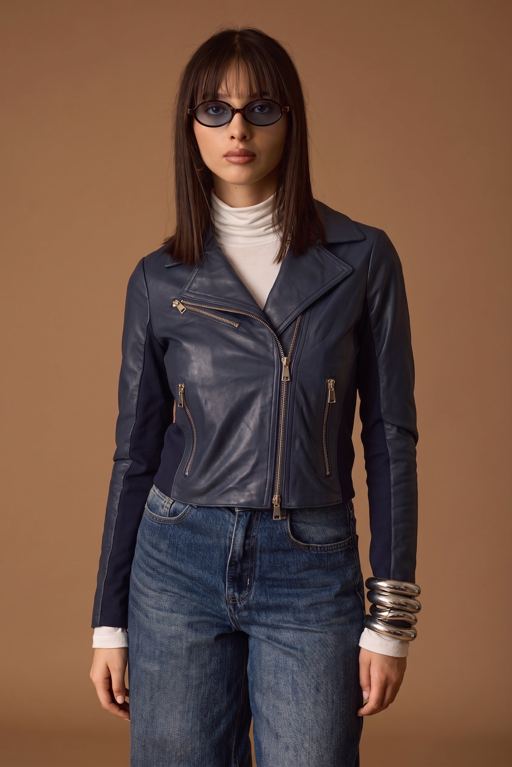 Chiodo Pelle Blu