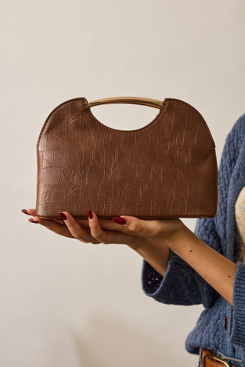Borsa A Mano Effetto Cocco Cuoio