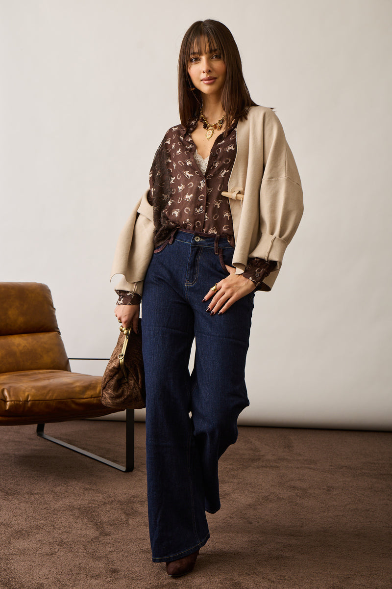 Cardigan Con Chiusura Fibbia Beige