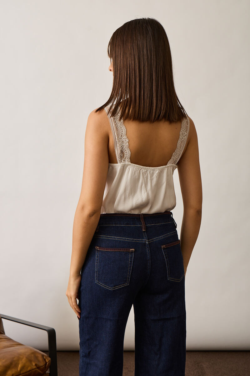 Top Seta E Pizzo Gesso