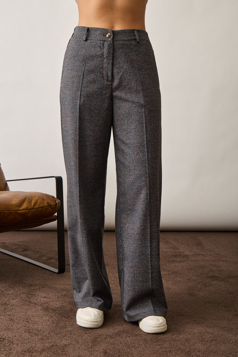 Pantalone Palazzo Pied De Poule Grigio