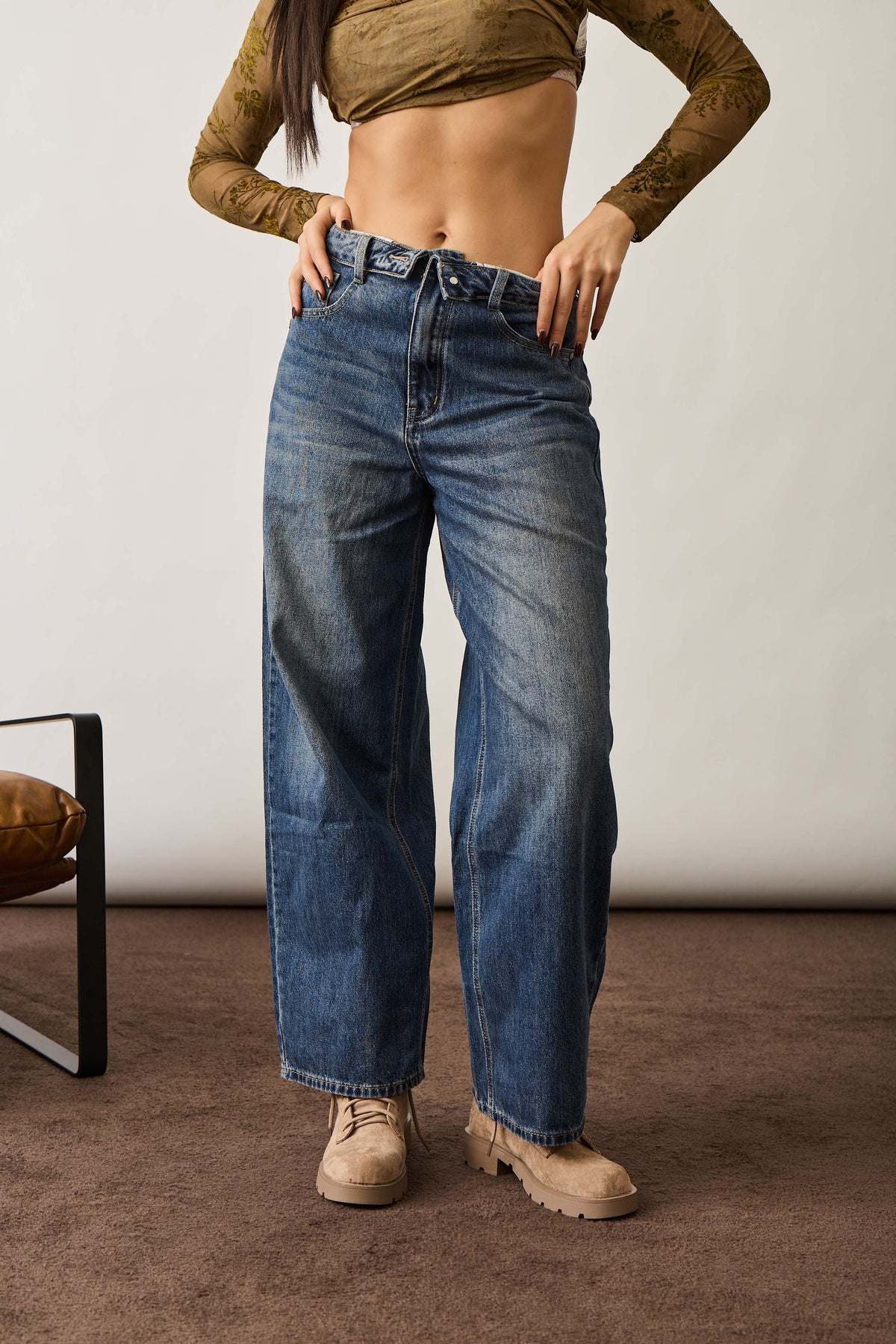 Jeans Con Risvolto In Vita Denim