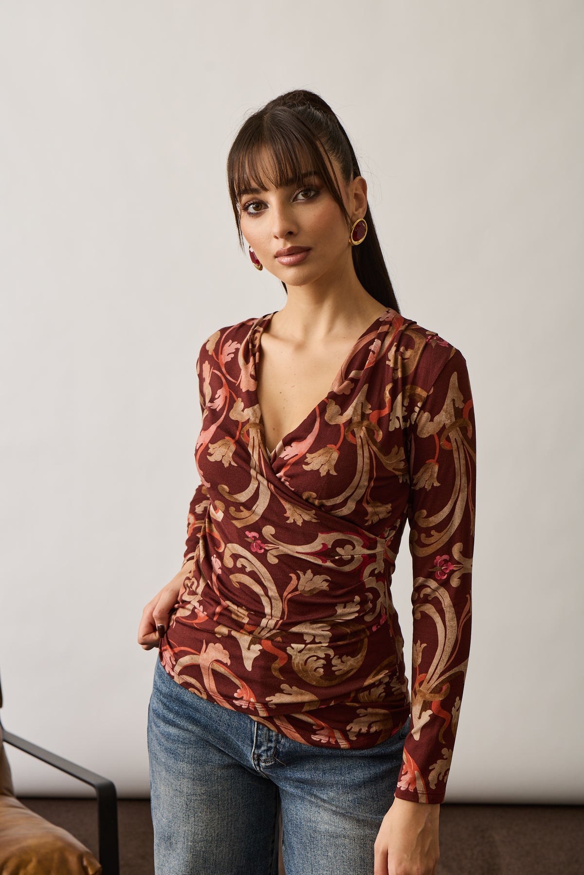 Maglia Incrocio Fantasia Baroque Borgogna