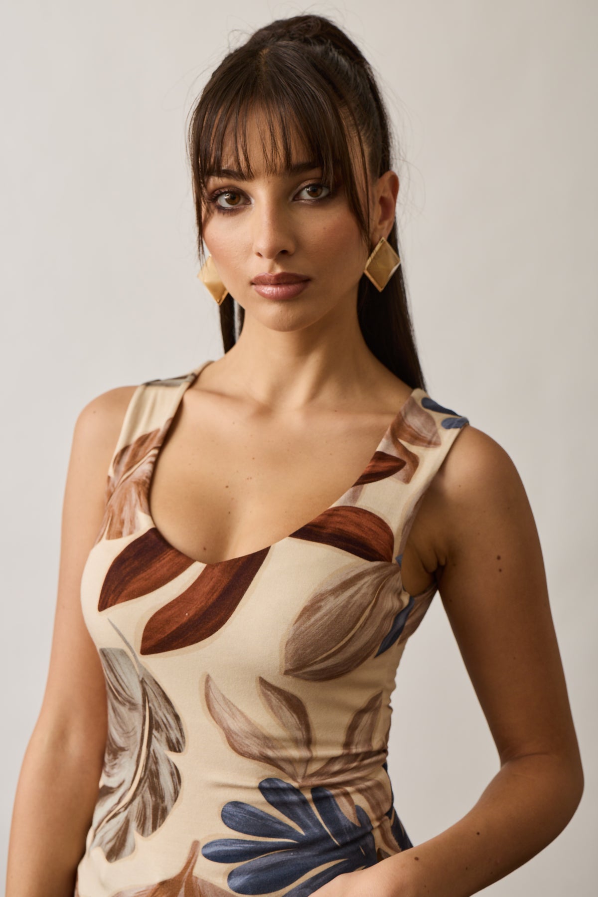 Canotta Fantasia Foglie Beige