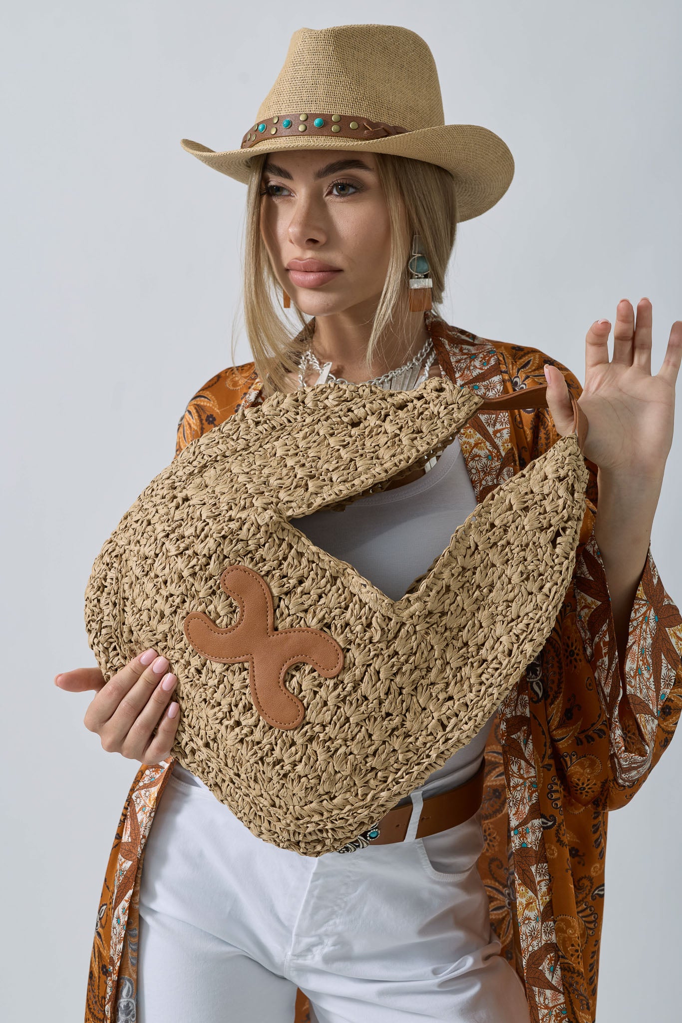 Borsa Rafia Helly Beige Scuro