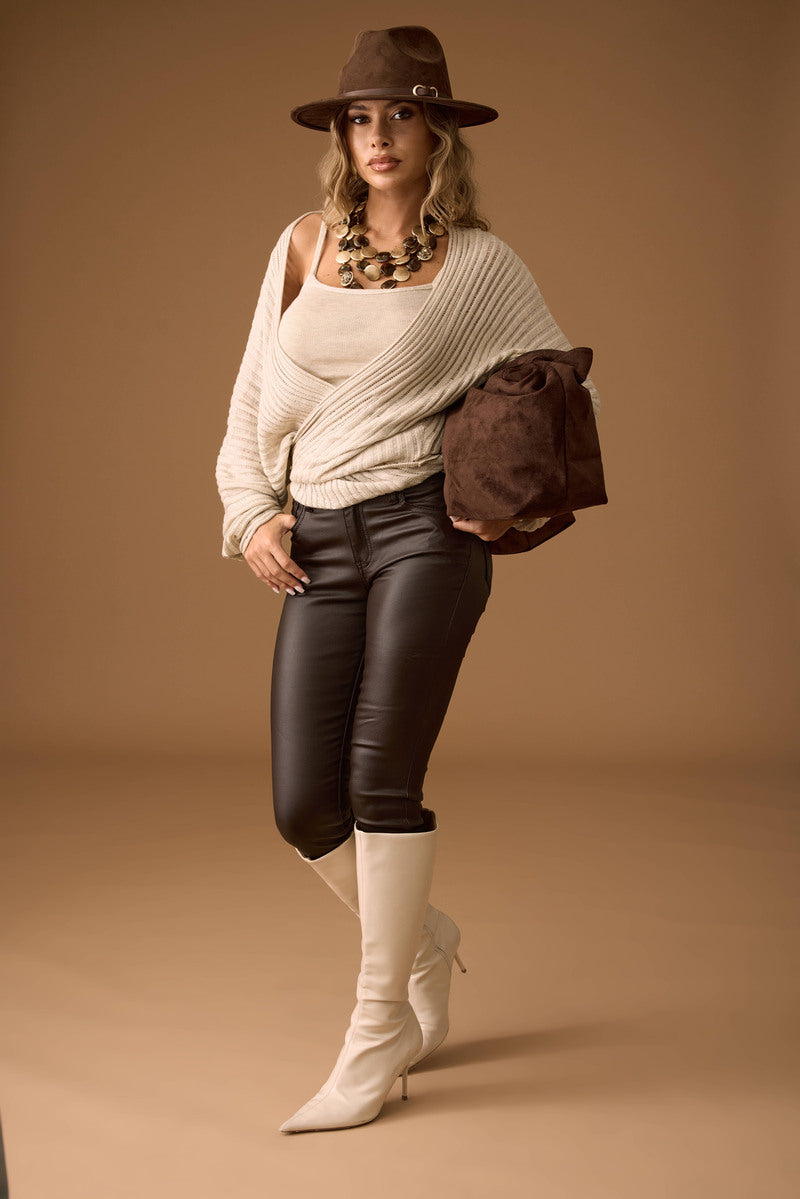 Pantalone Skinny Ecopelle Testa Di Moro
