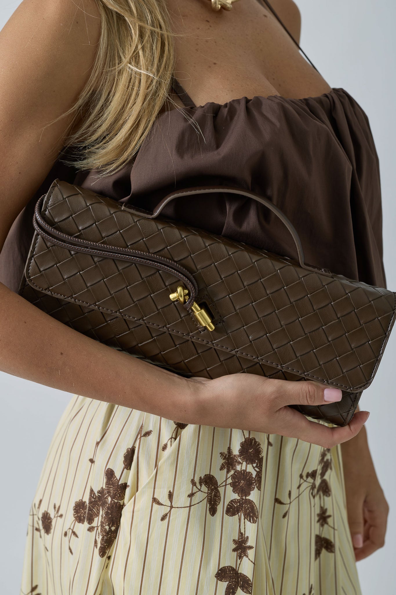 Borsa Baguette Intrecciata Testa Di Moro