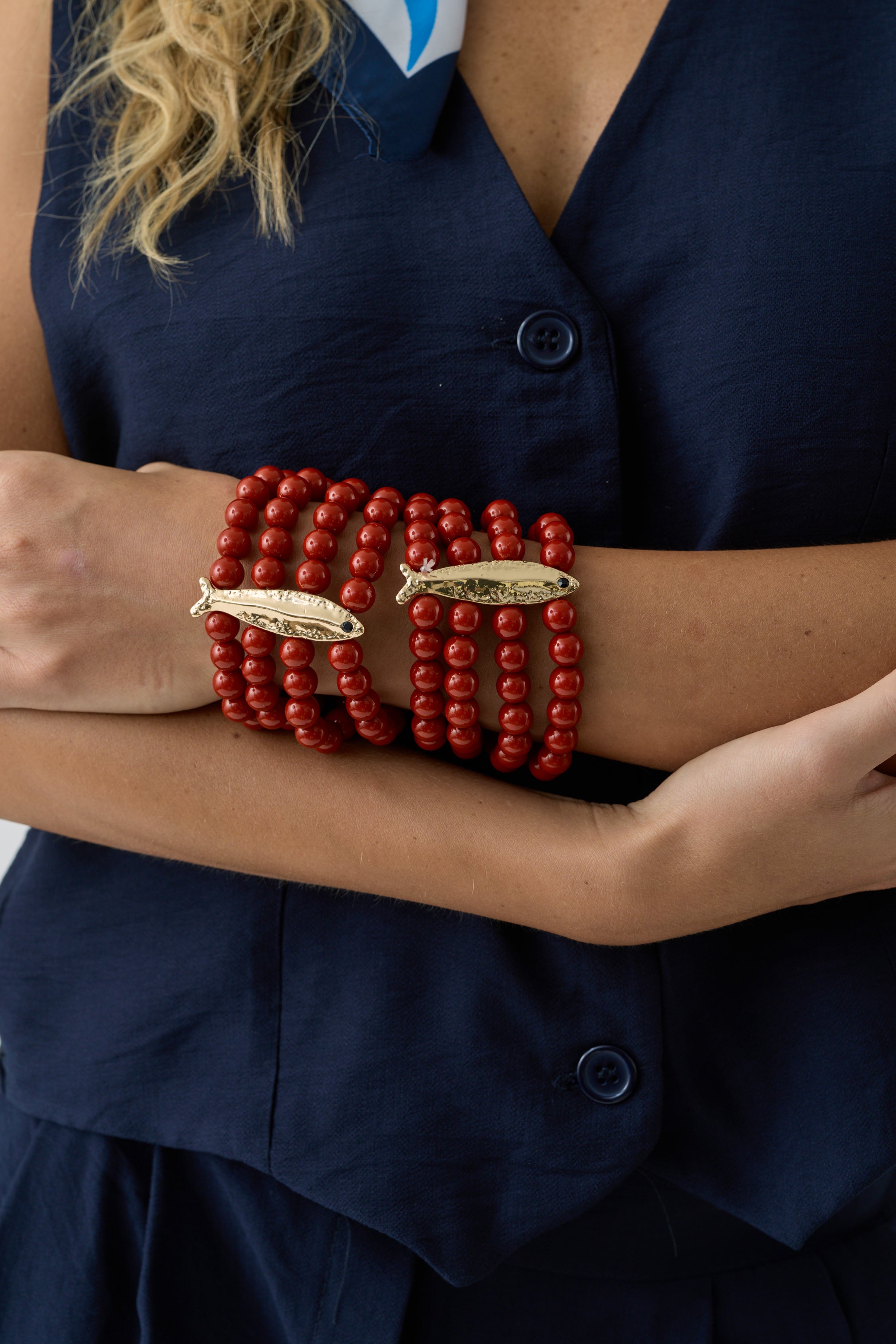 Bracciale Perle Fish Rosso India