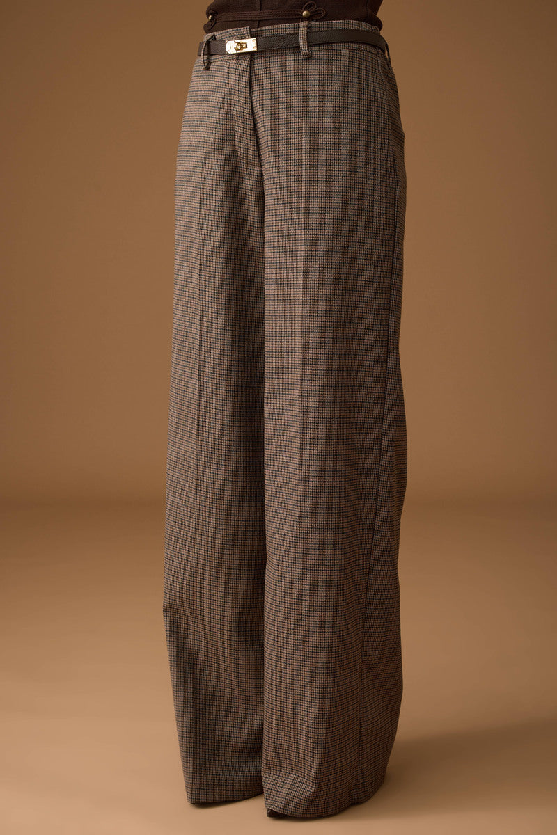 Pantalone Palazzo Pied De Poule Tabacco