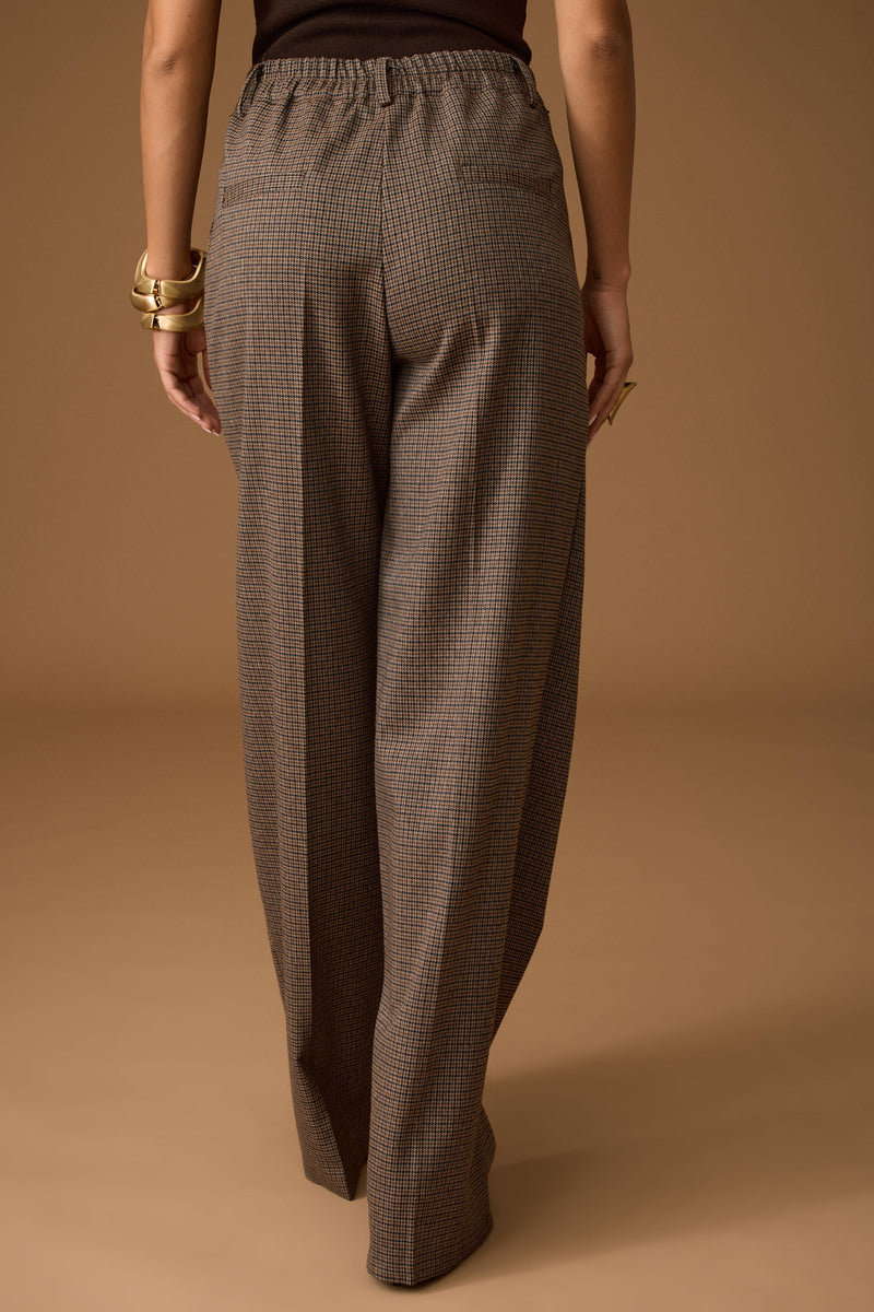 Pantalone Palazzo Pied De Poule Tabacco