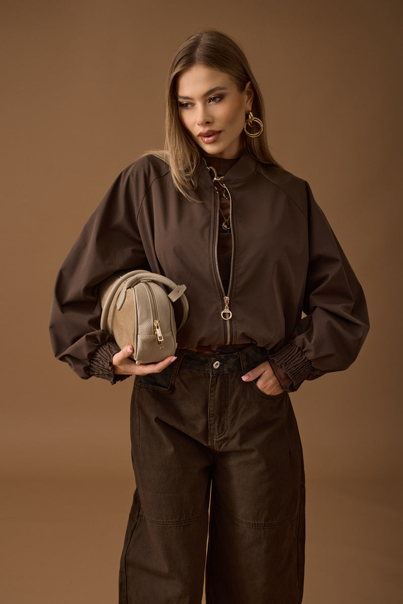 Bomber Casual Cerniera Manica Lunga Testa Di Moro