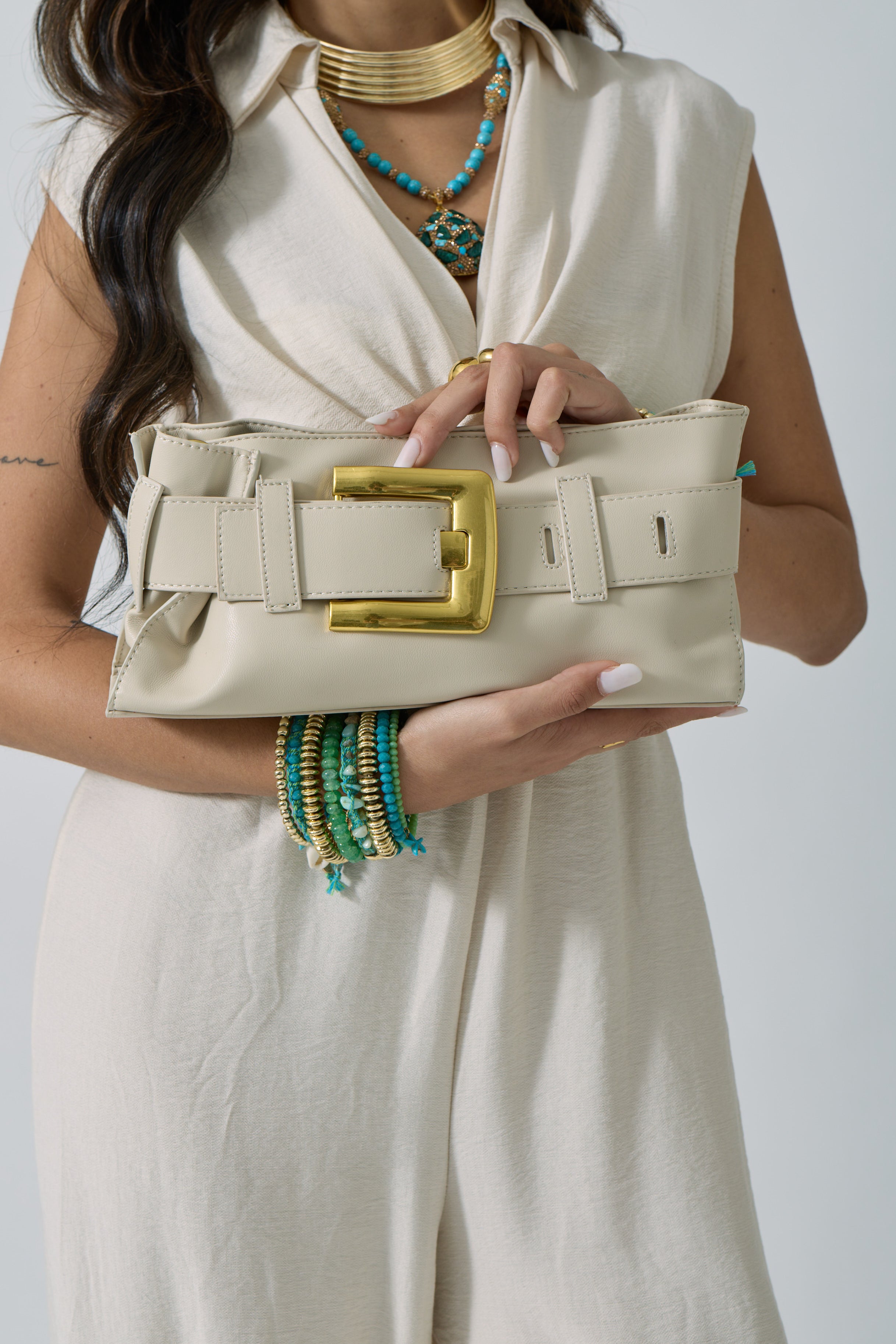 Clutch Con Fibbia Beige Chiaro