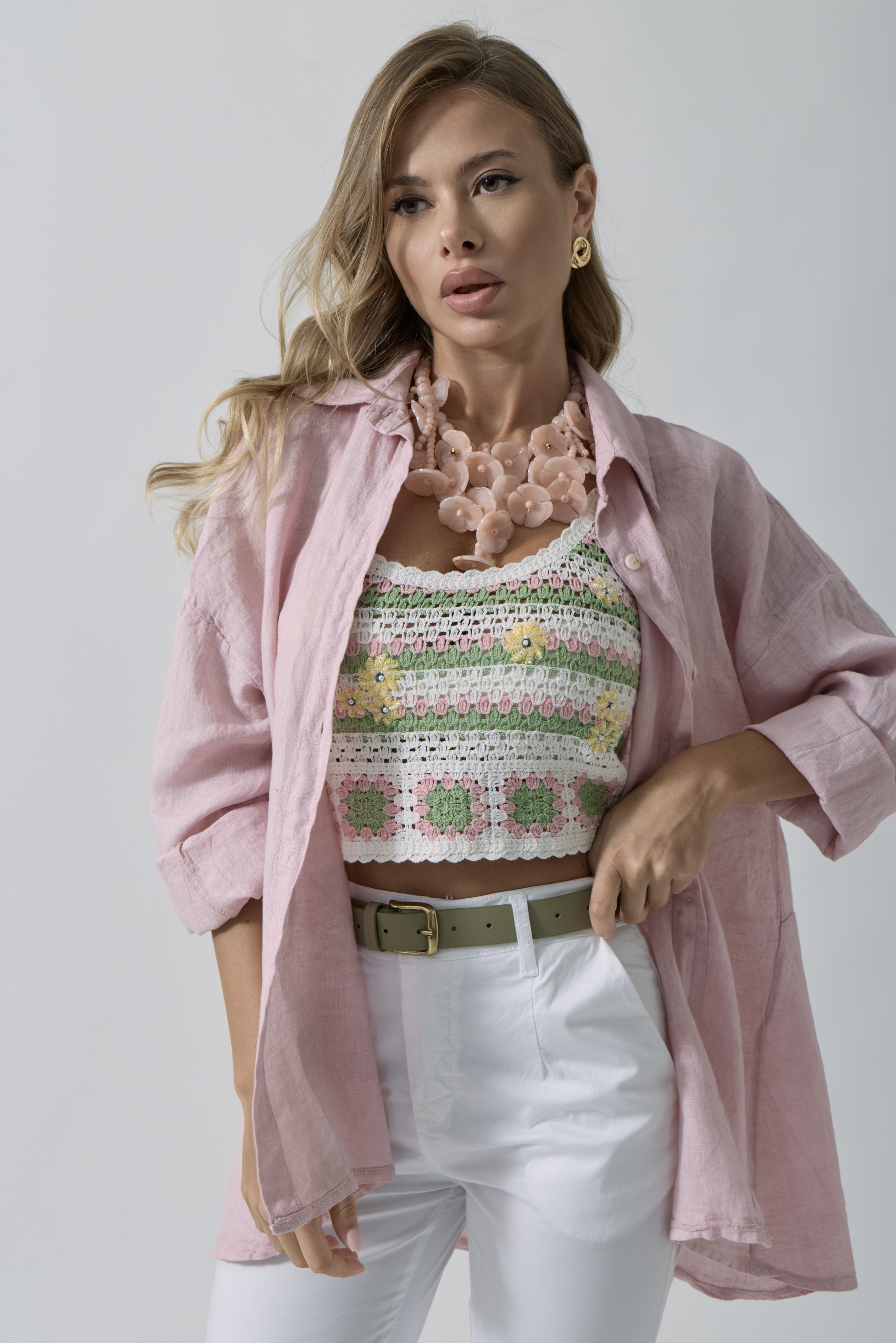 Camicia In Lino Rosa