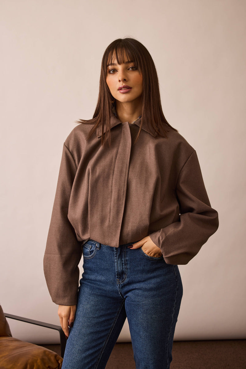 Bomber Urban Corto Con Zip E Colletto Tortora