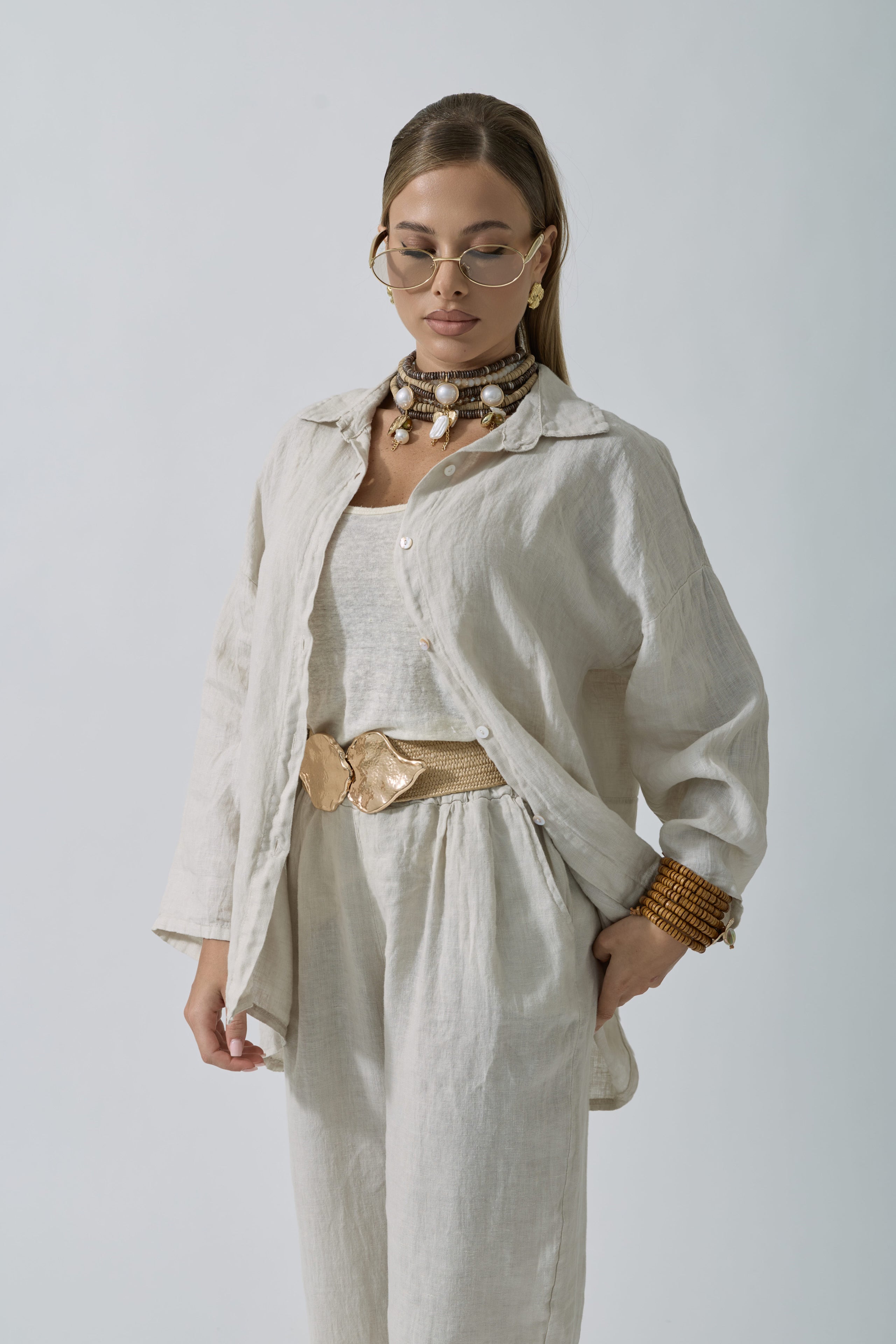 Camicia In Lino Beige Chiaro