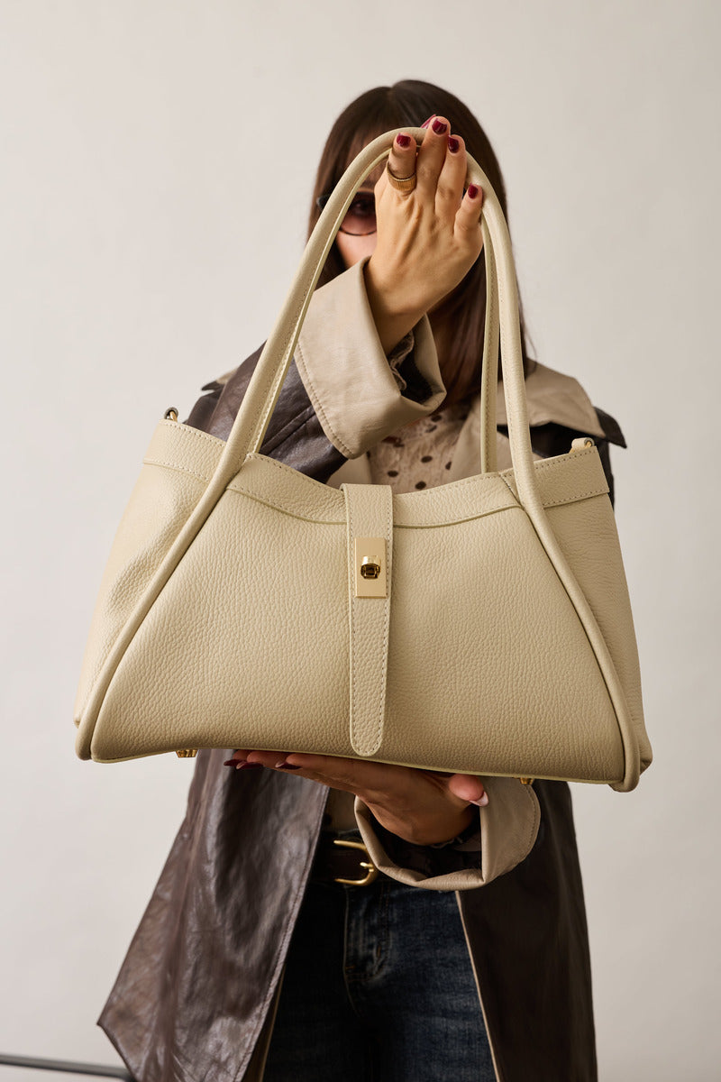 Borsa In Vera Pelle Tea Gesso