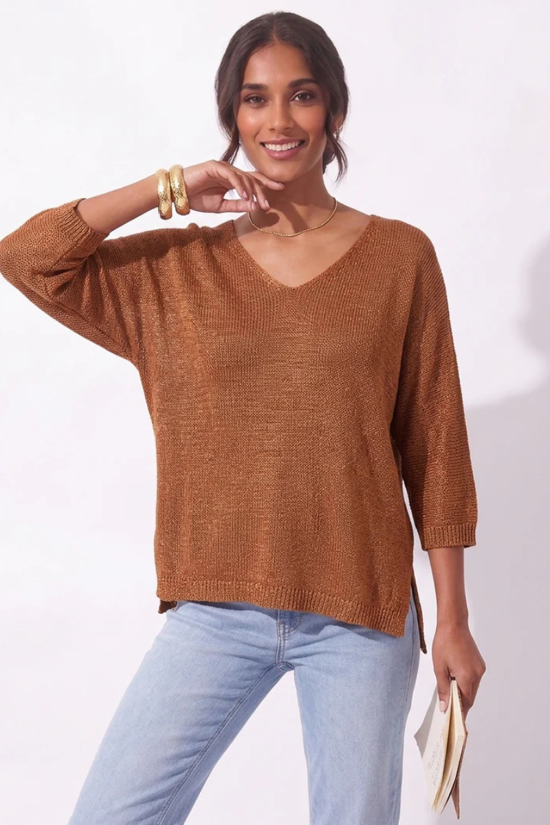 Maglia Scollo V Tabacco