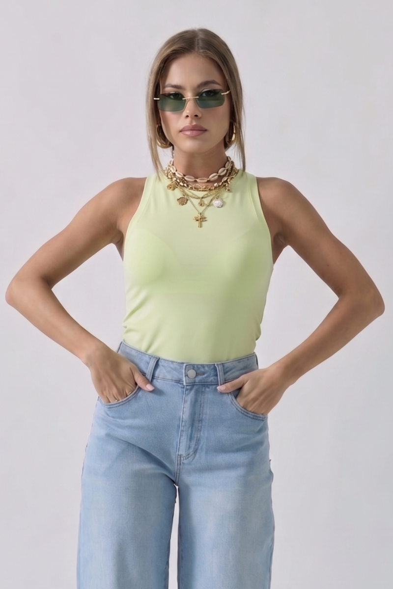 Top Scollo Americano Verde Chiaro
