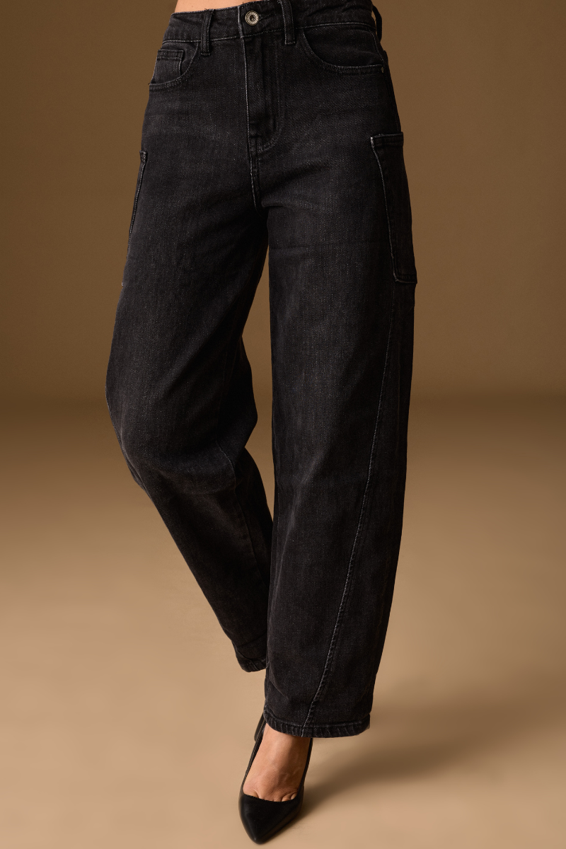 Jeans Ballon Con Tasconi Denim Nero