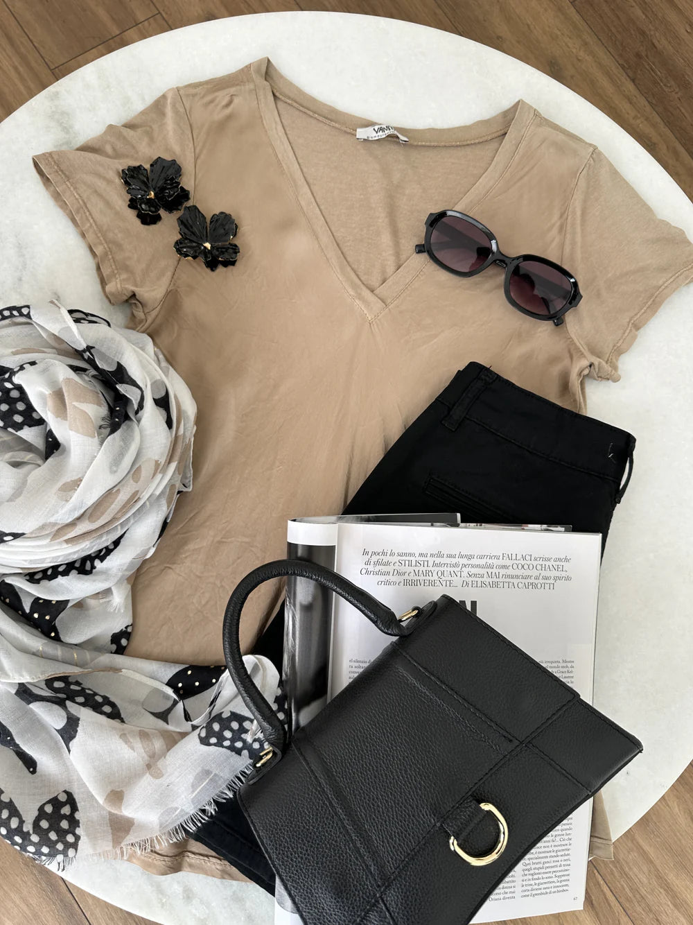 Blusa Mezza Manica Seta E Viscosa Cammello