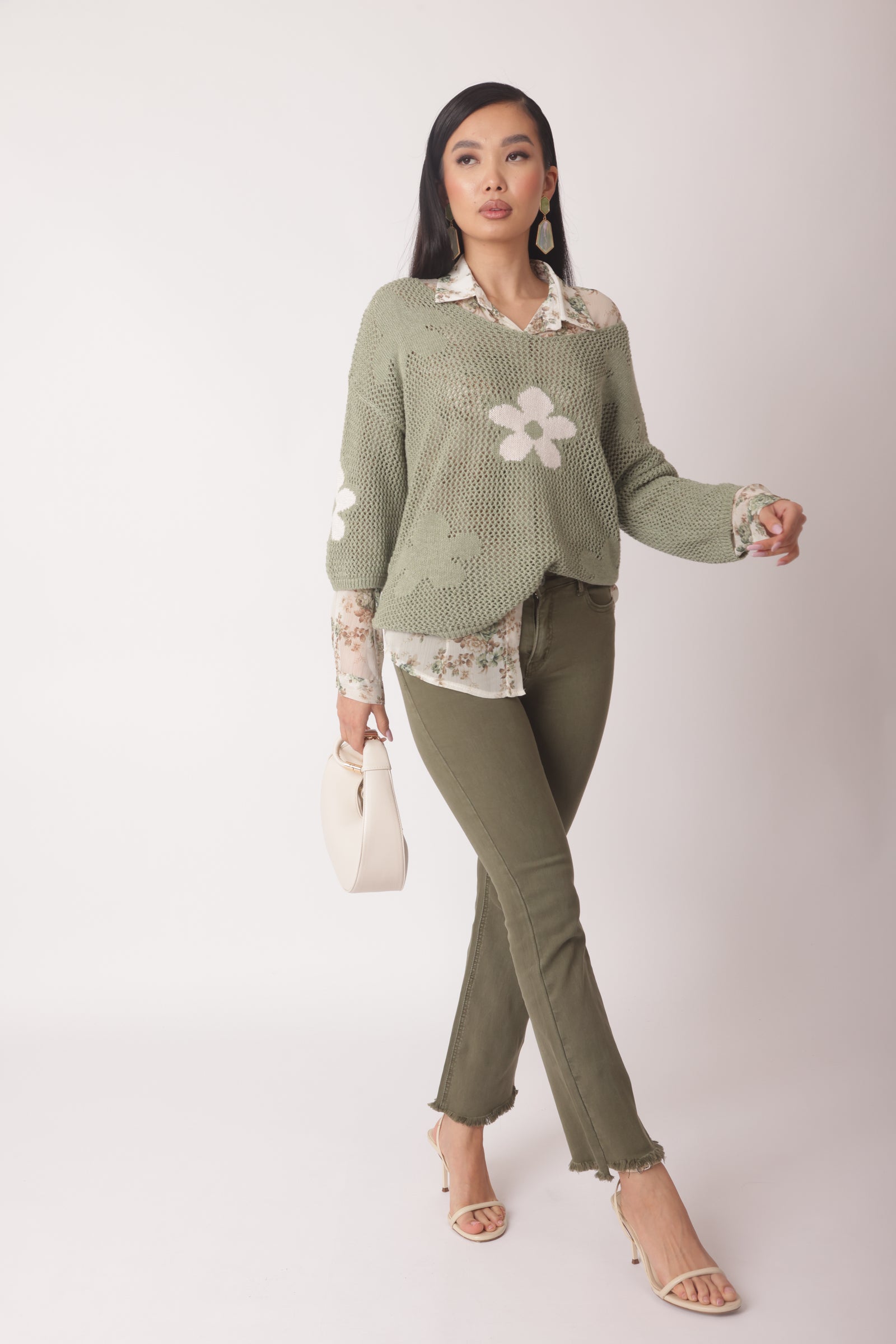 Pantalone Zampetta Sfrangiato Verde Militare