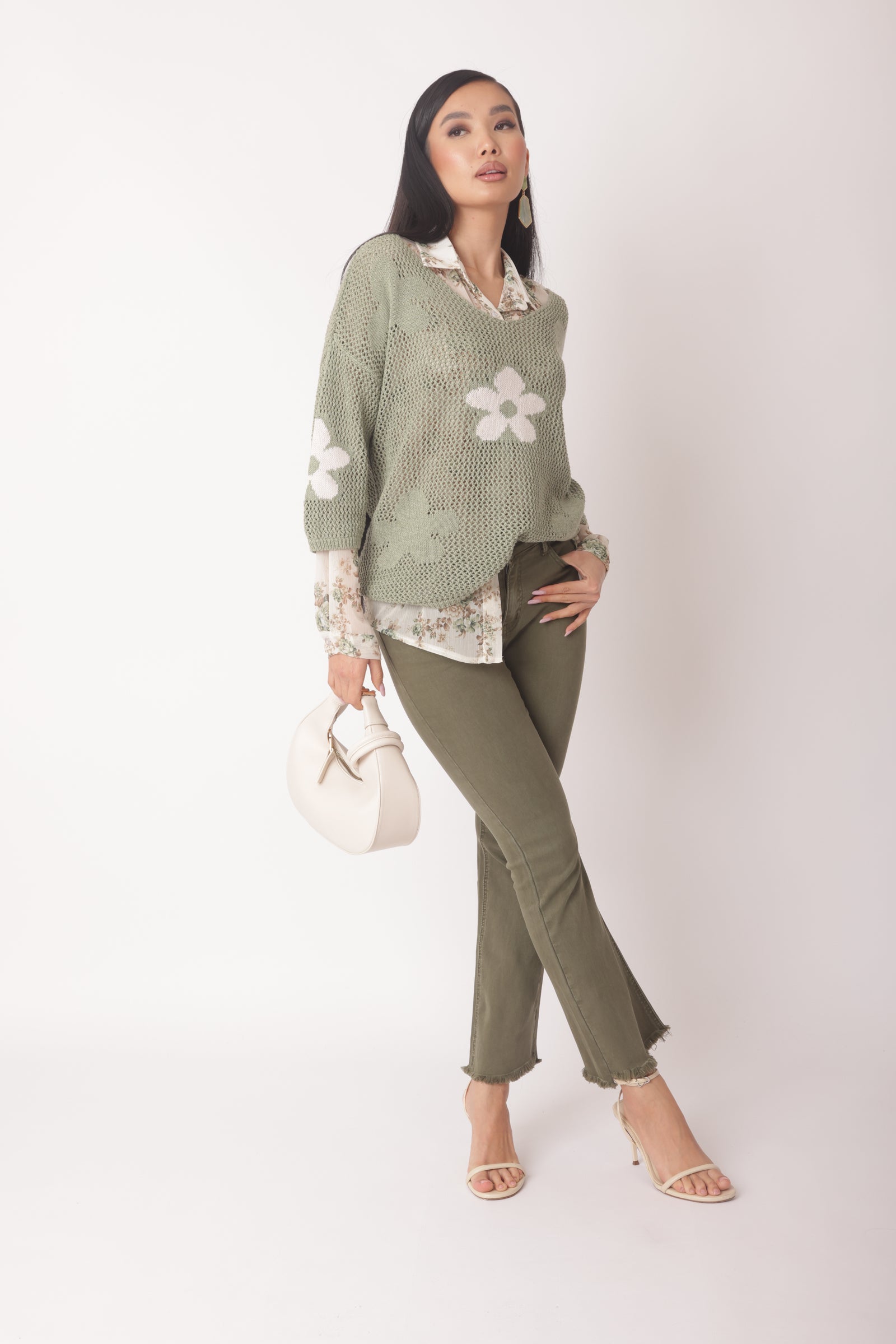Pantalone Zampetta Sfrangiato Verde Militare