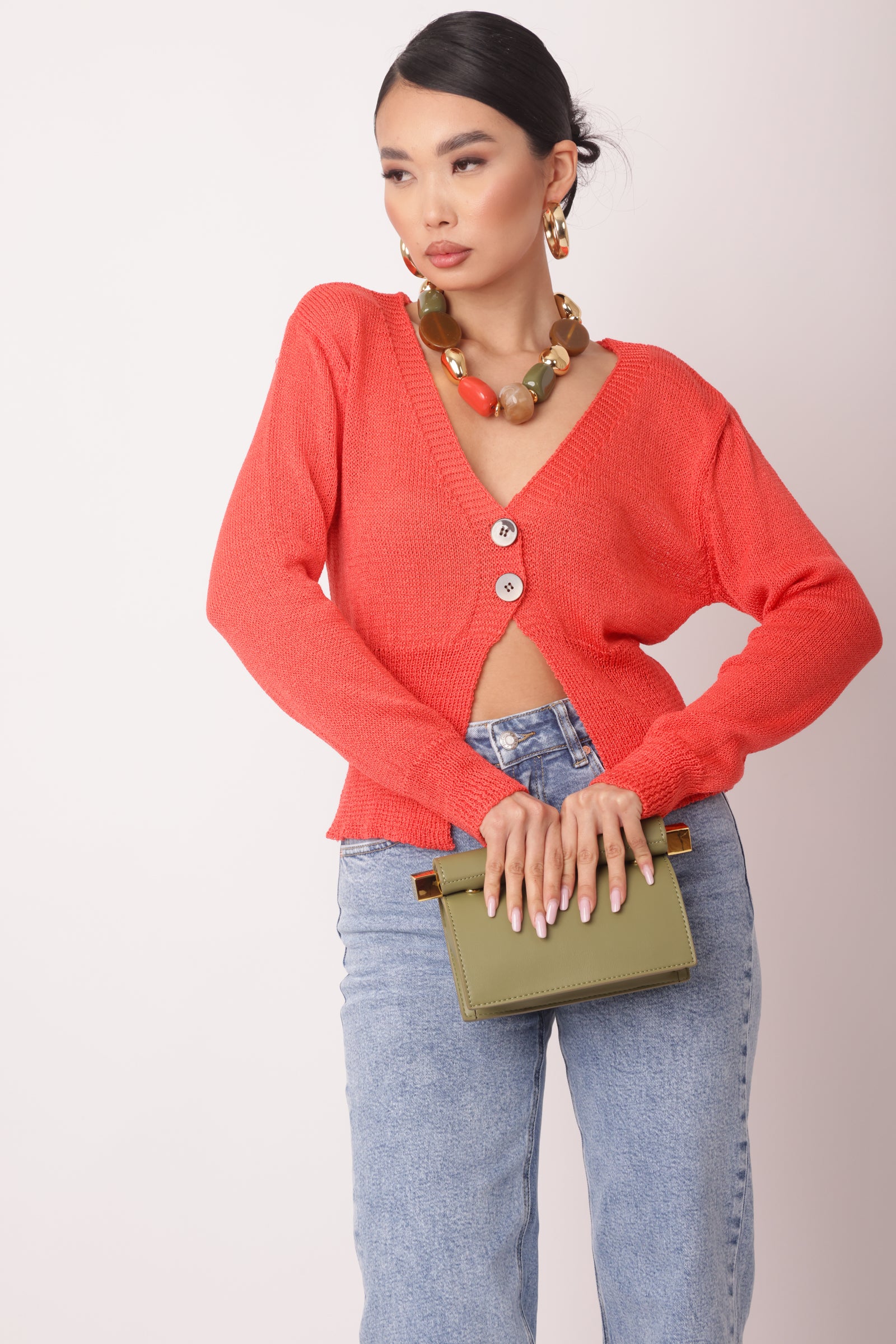 Cardigan 2 Bottoni Corallo