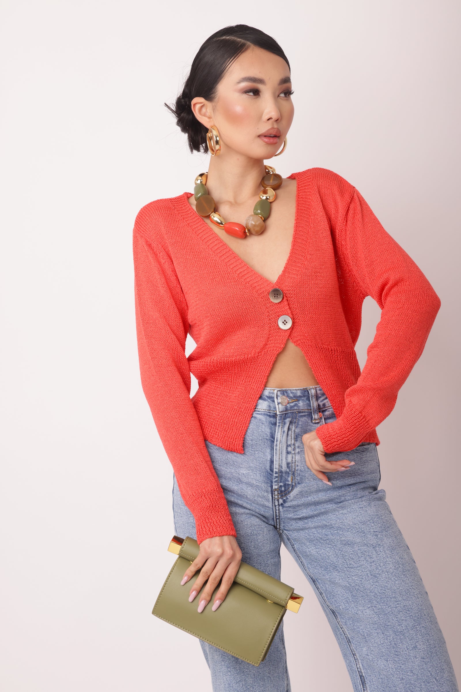 Cardigan 2 Bottoni Corallo
