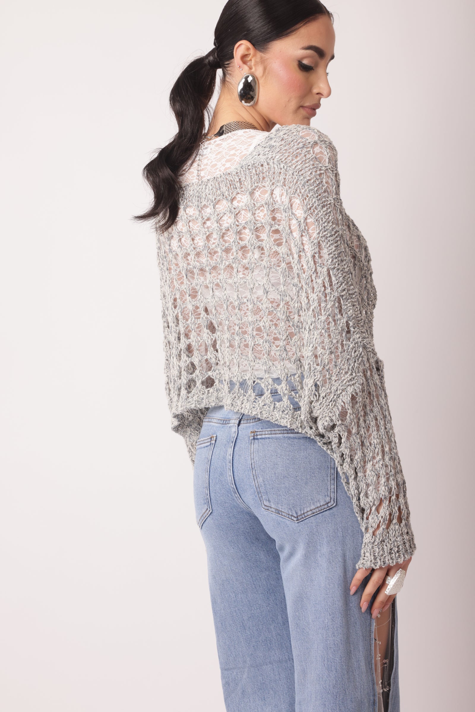Maglia Filo Crop Traforata Blu