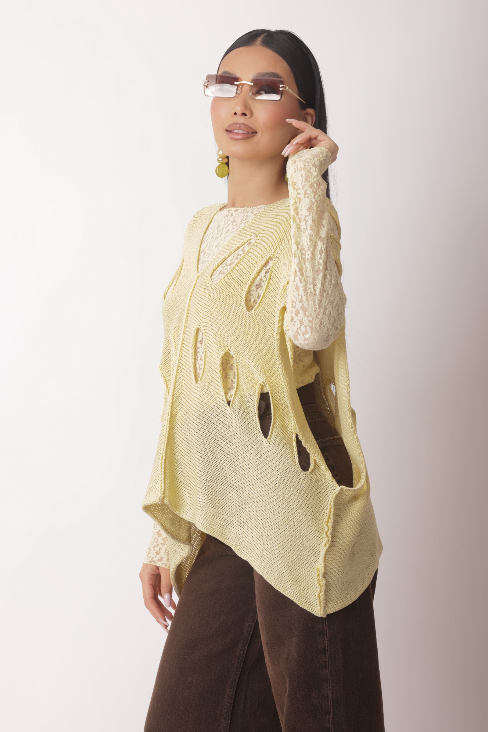 Maglia Filo Scollo V Cut Out Giallo
