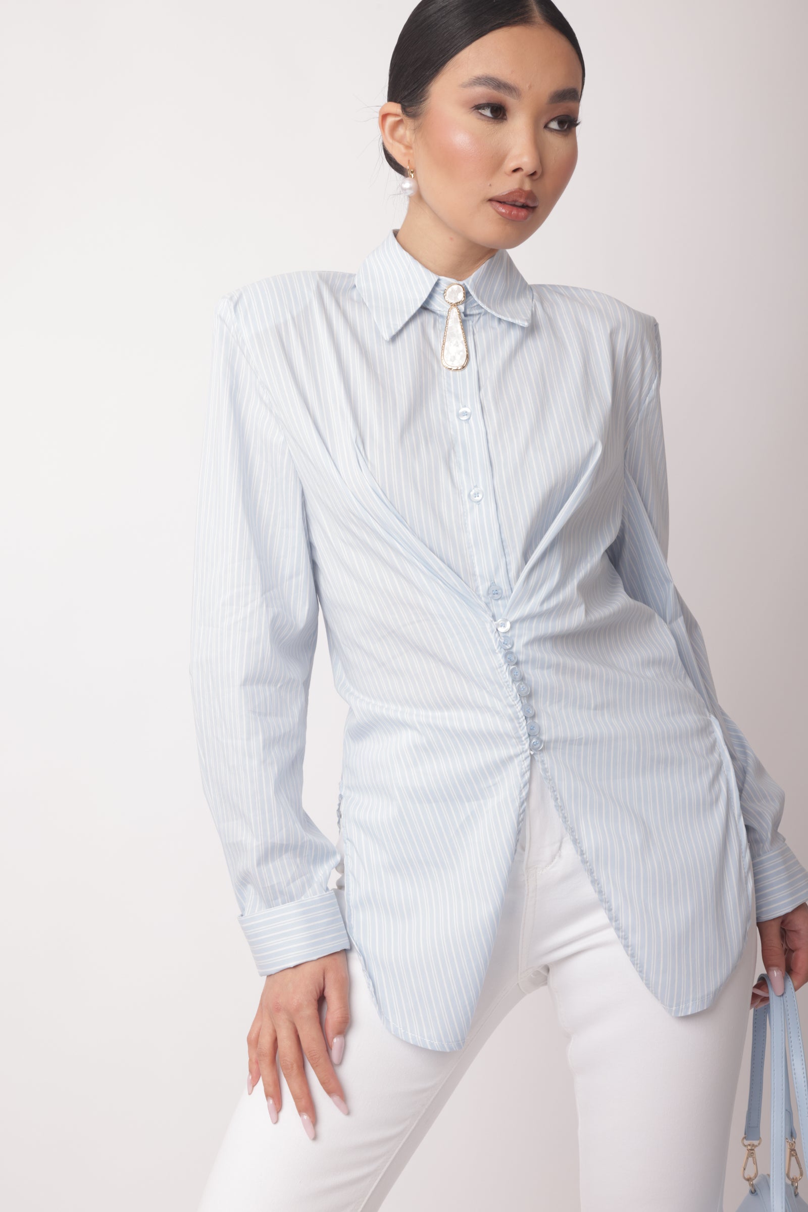 Camicia Righe Amber Celeste