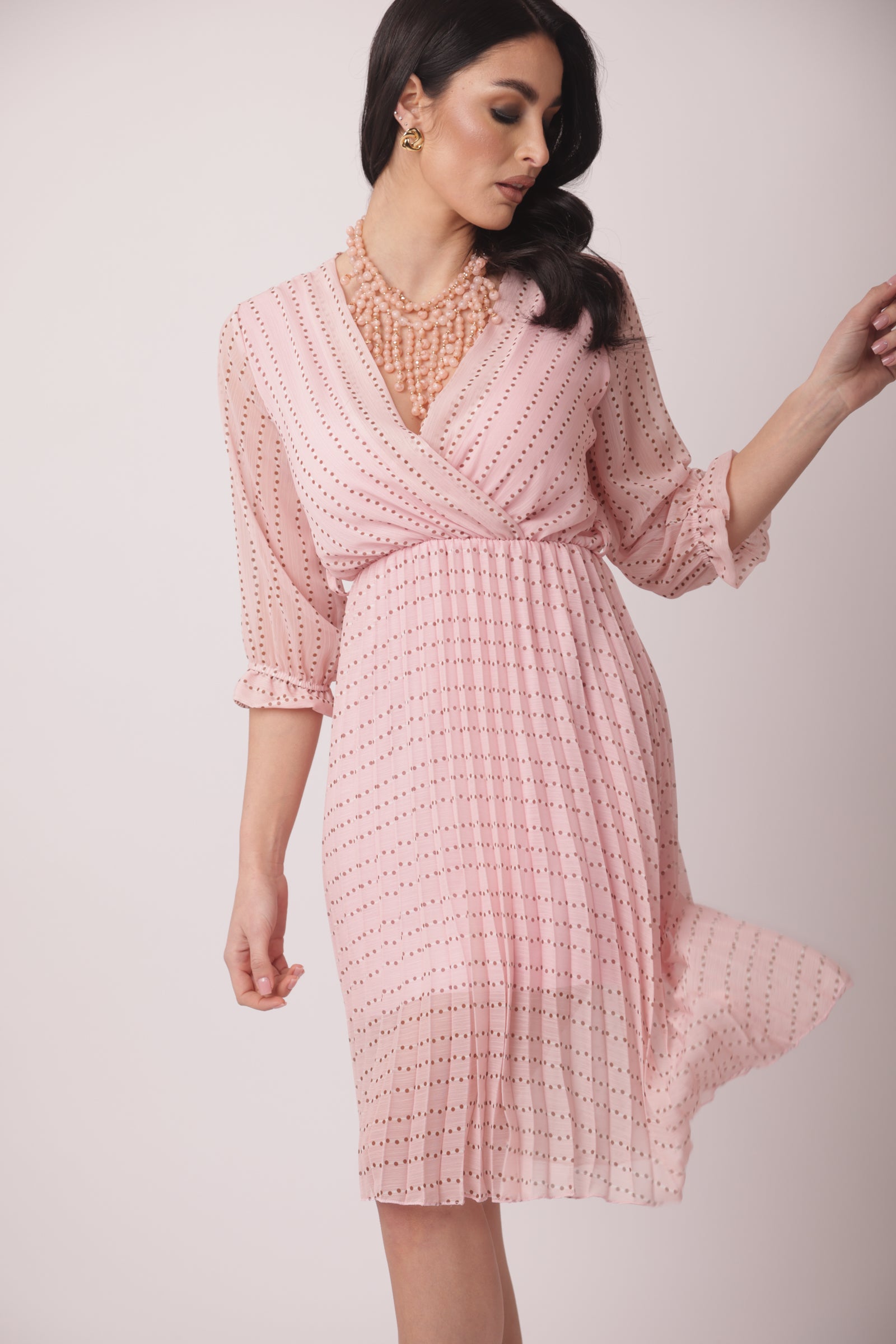 Abito Plissé Pois rosa|Colore:Rosa