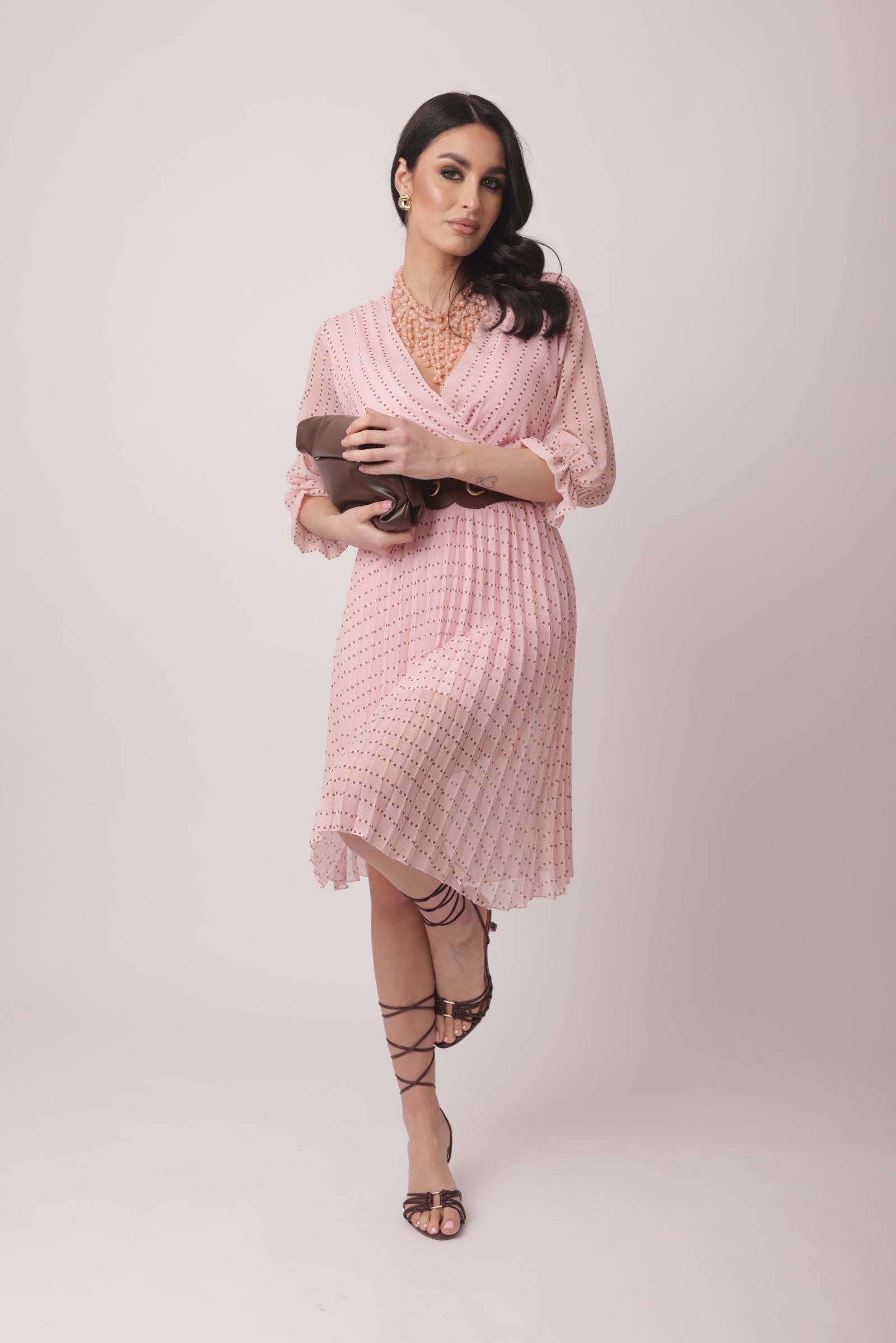 Abito Plissé Pois rosa|Colore:Rosa