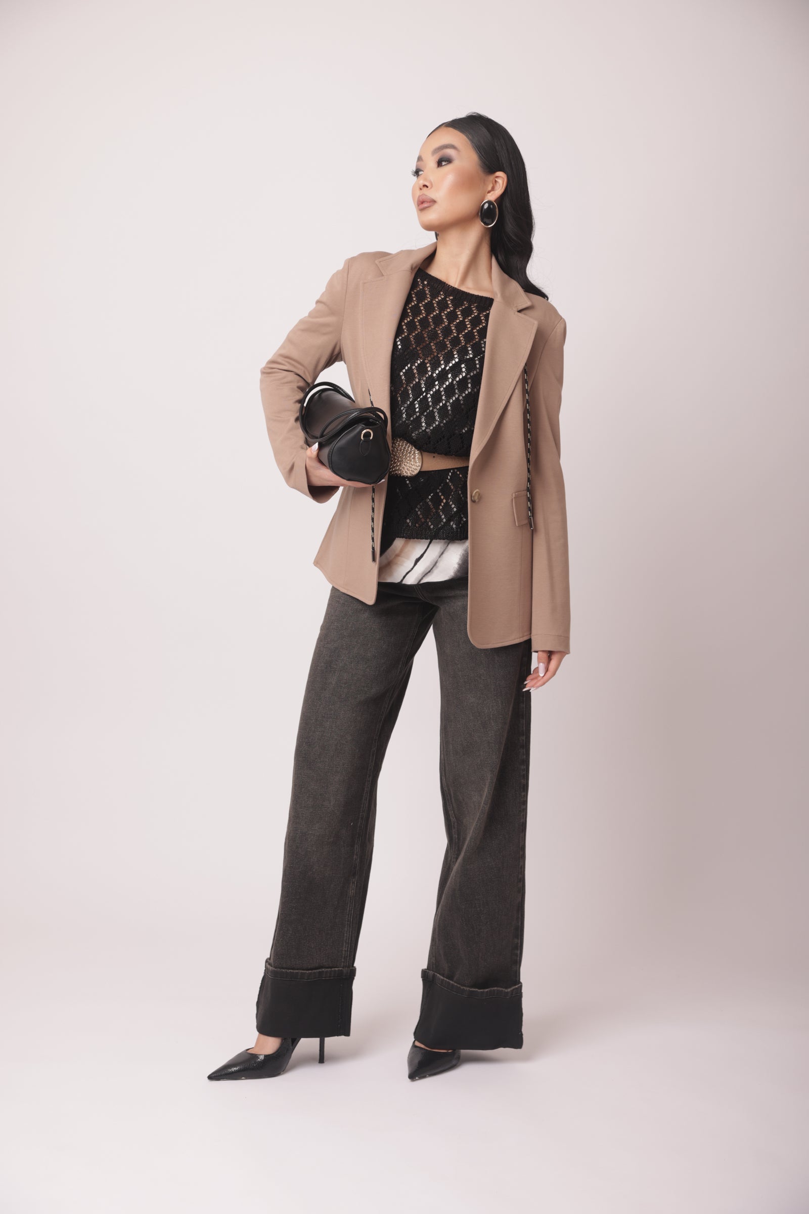 Jeans Con Piegone denim nero|Colore:Denim nero