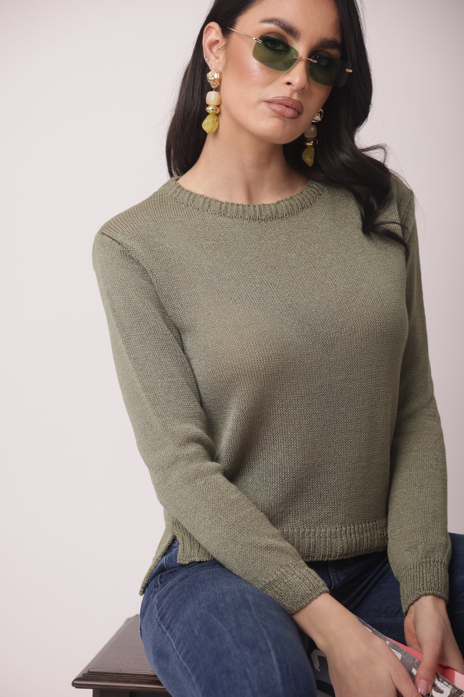 Pull Girocollo Verde salvia|Colore:Verde salvia