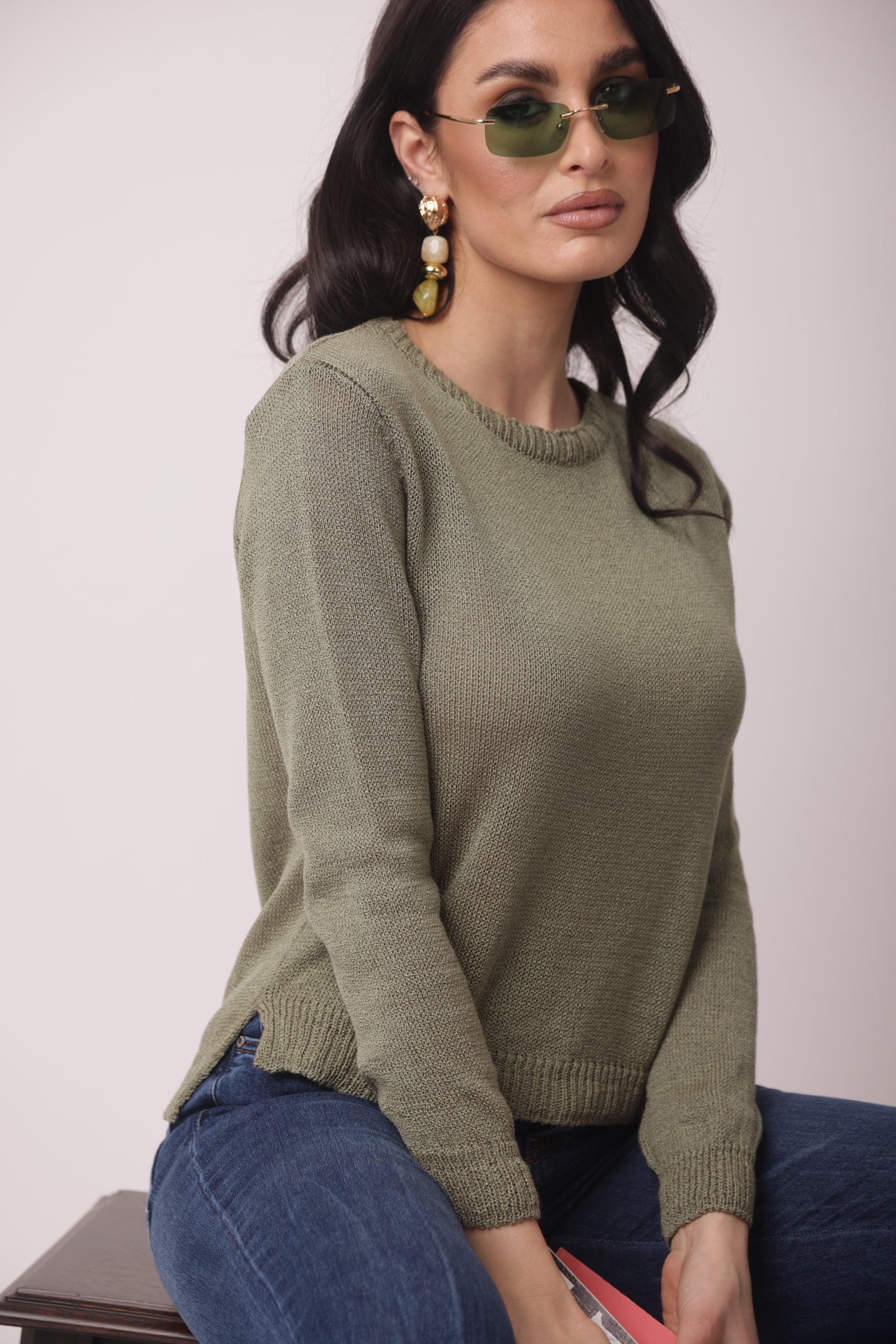 Pull Girocollo Verde salvia|Colore:Verde salvia
