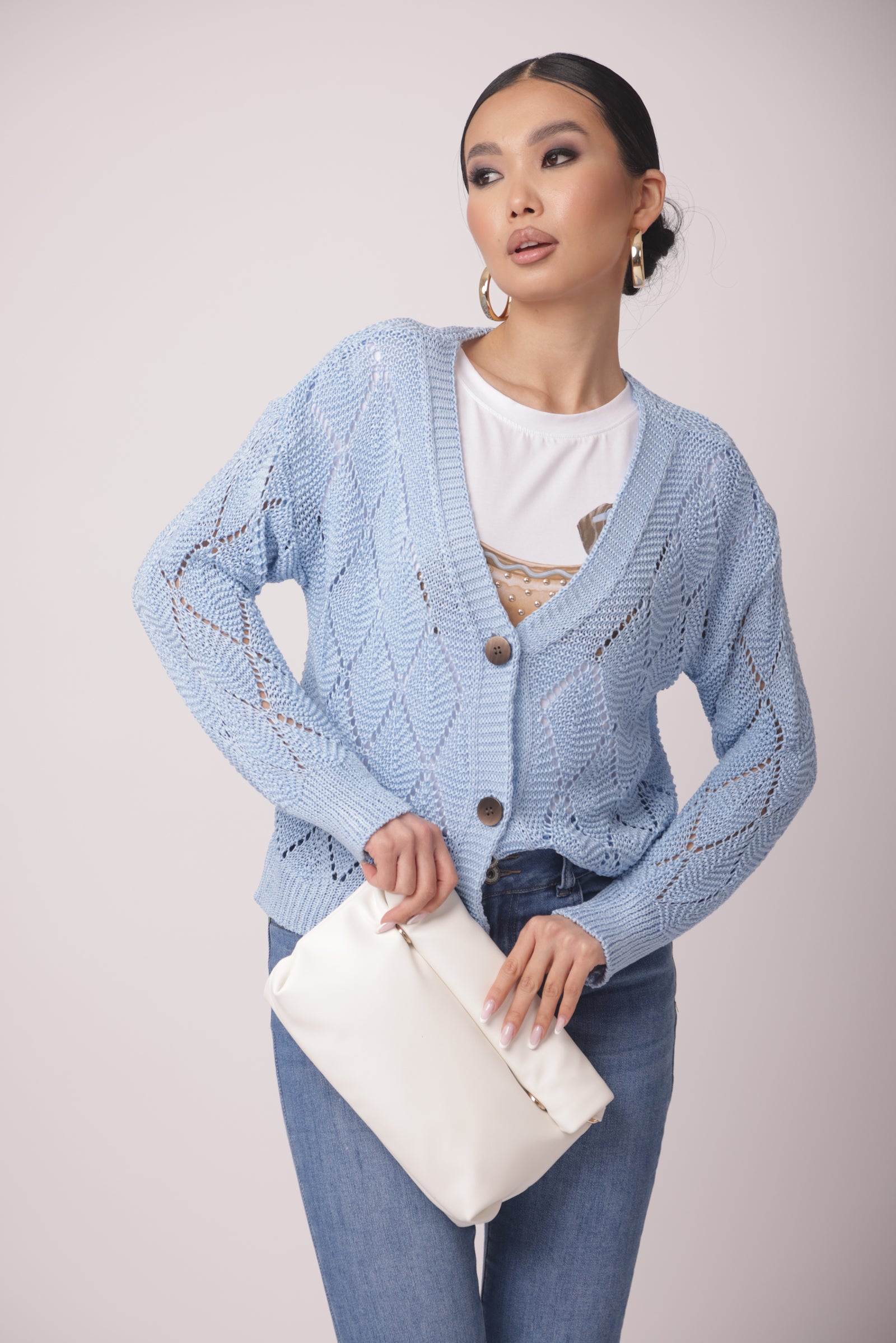 Cardigan Rombi celeste|Colore:Celeste