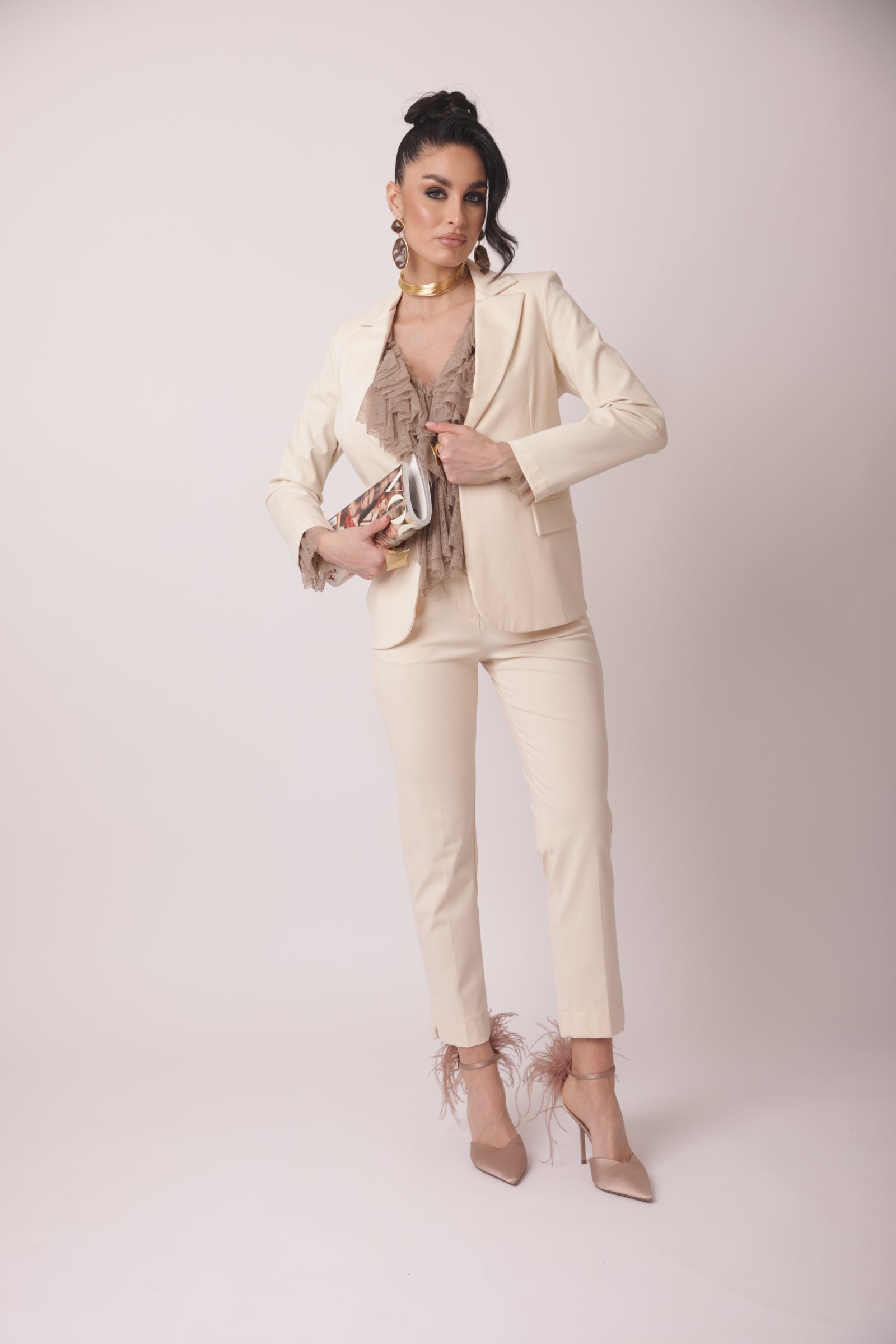 Pantalone Punto Milano Capri Classic gesso|Colore:Gesso