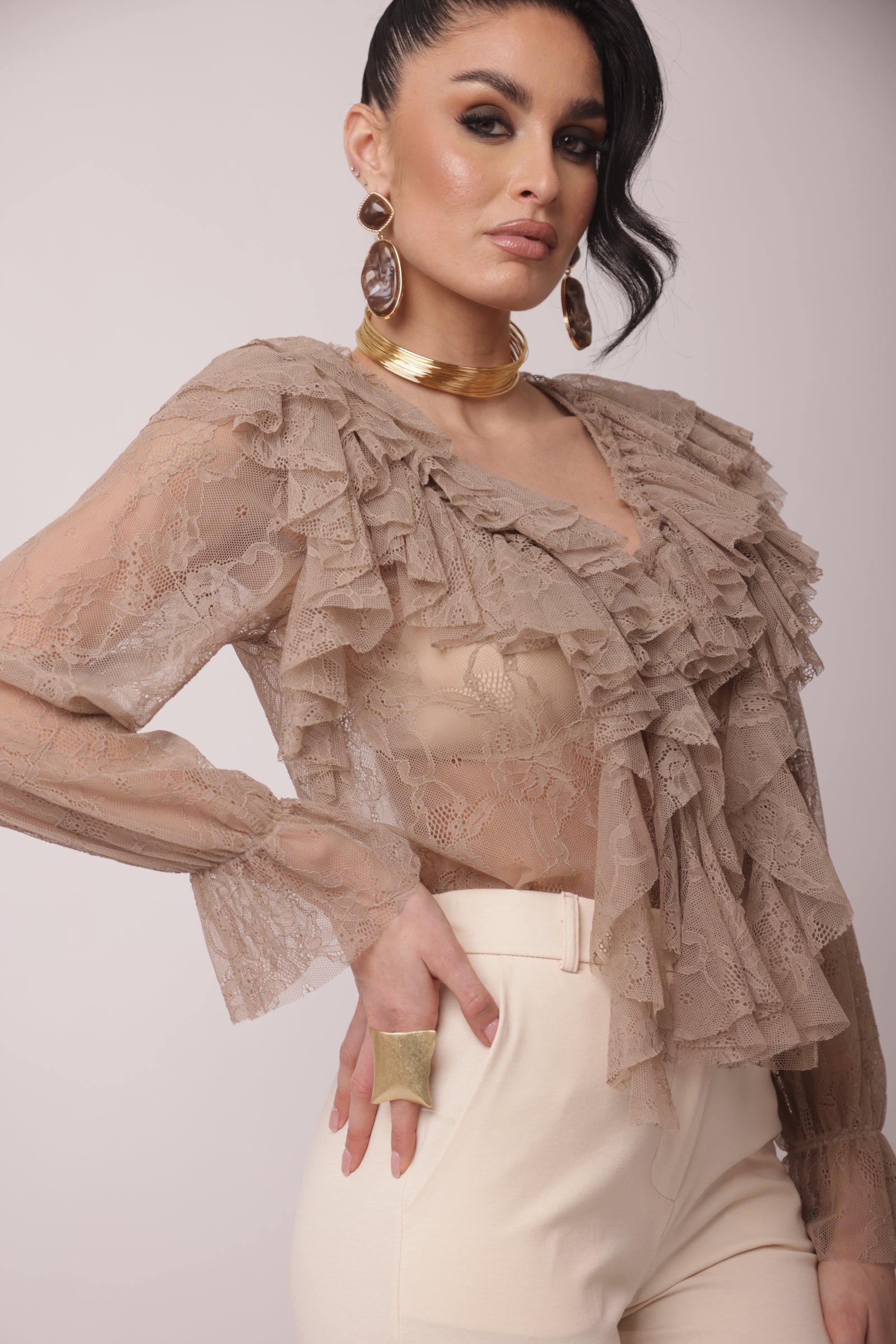 Maglia Volant Lola fango|Colore:Fango