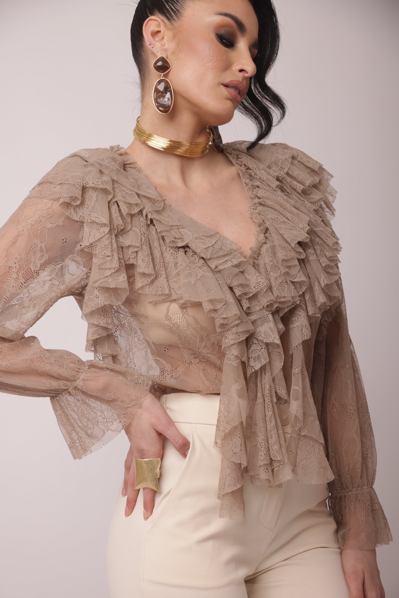 Maglia Volant Lola fango|Colore:Fango