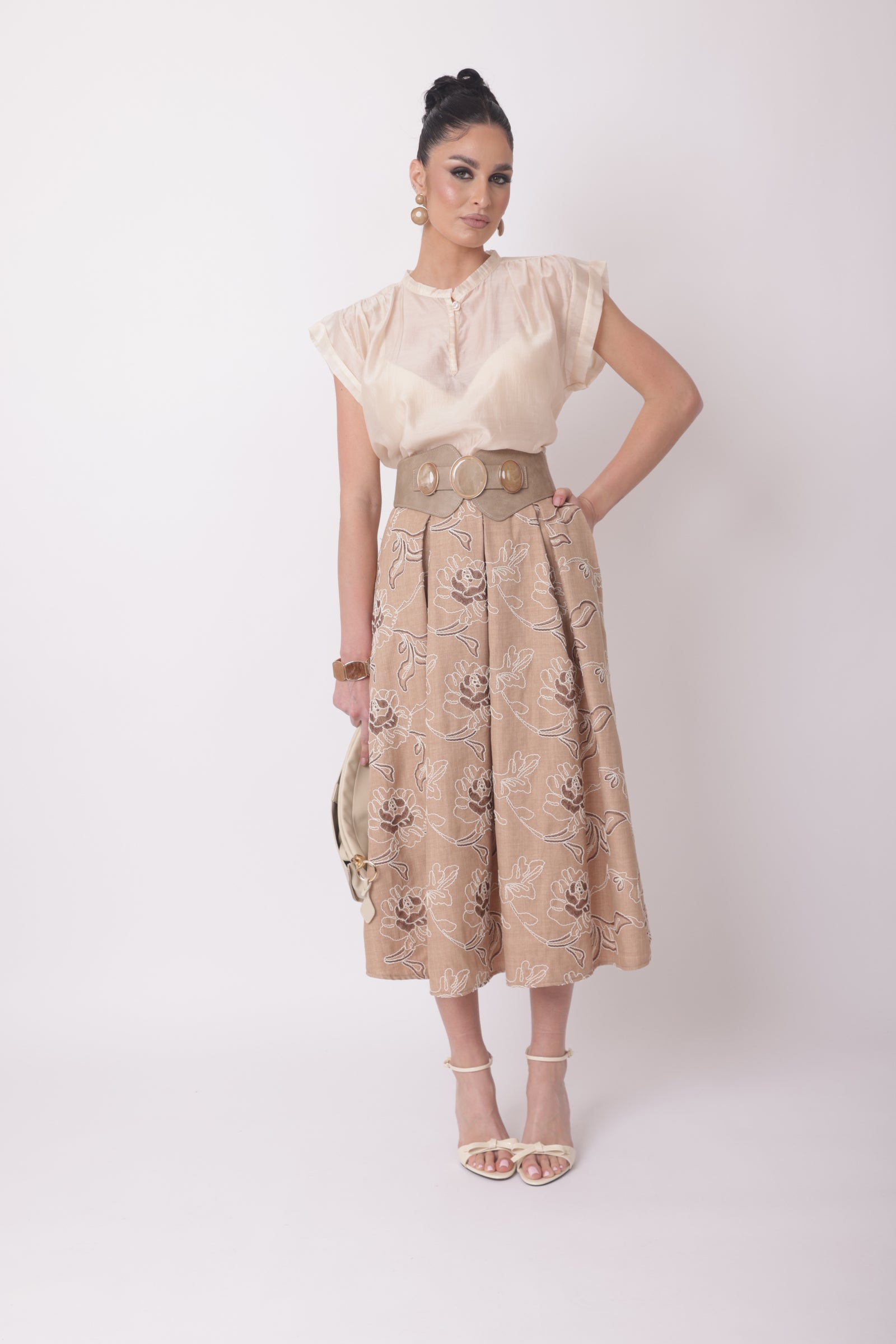 Gonna Ricamo cammello|Colore:Cammello