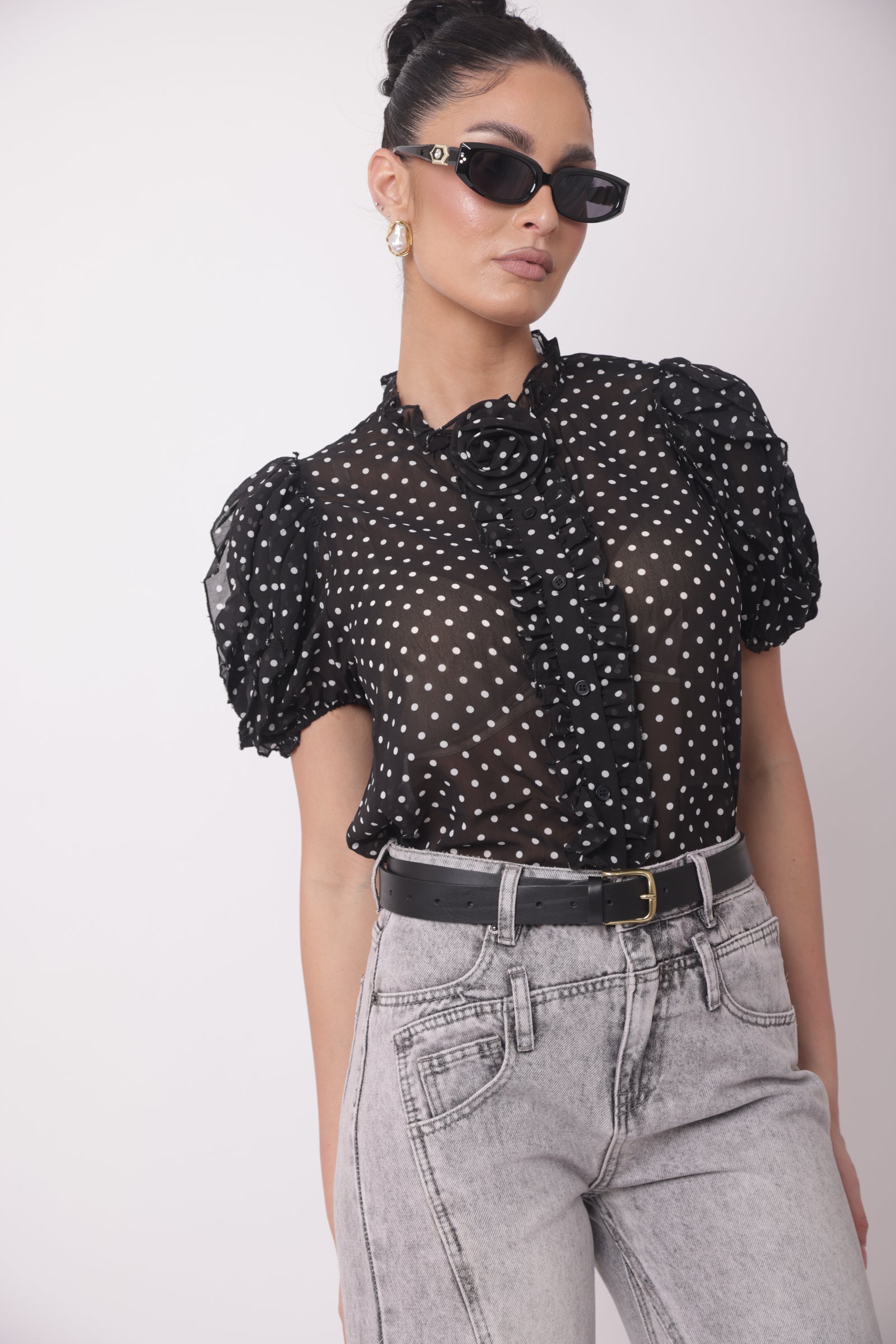 Camicia Pois nero|Colore:Nero